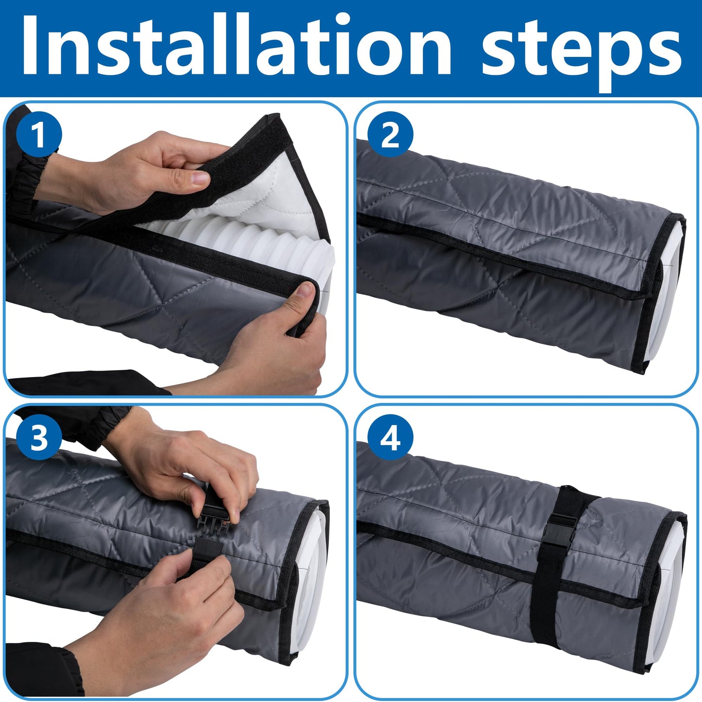 Tlswshsy 2 Set Quilting Air Conditioner Hose Cover, AC Insulated Hose Cover Wrap with 8 Adjustable Buckle Straps, Portable Air Conditioner Hoses Sleeve for 5''-5.9" Diameter Exhaust Duct Vent (Grey)