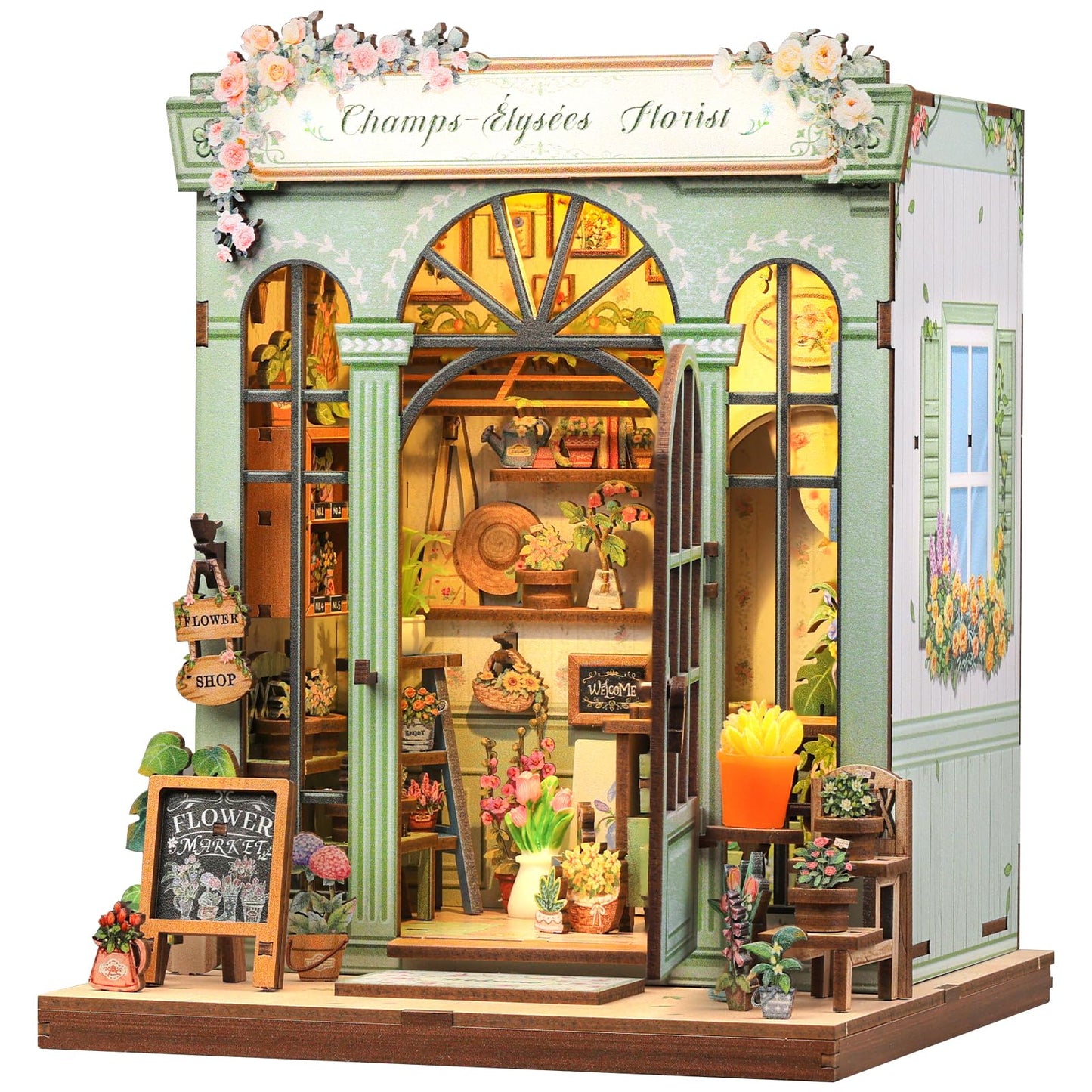 CUTEBEE Book Nook Kit - DIY Miniature House Kit for Adults, Dollhouse Kit Tiny House Bookshelf Decor 3D Wooden Puzzle Model Building Set, Gifts for Family and Friends (Champs-Élysées Florist)