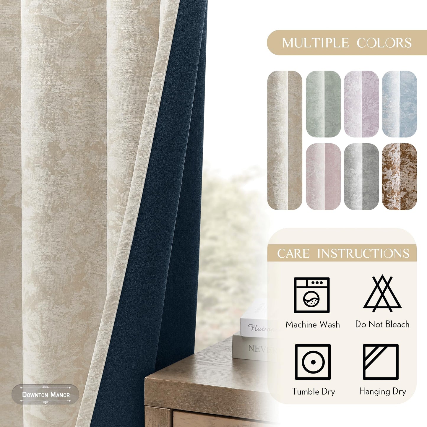 Beauoop Beige Floral Jacquard Blackout Curtains 84 Inches Long 2 Panels for Bedroom Living Room Taupe Flower Chenille Room Darkening Thermal Insulated Soundproof Grommet Window Treatments Drapes 52x84