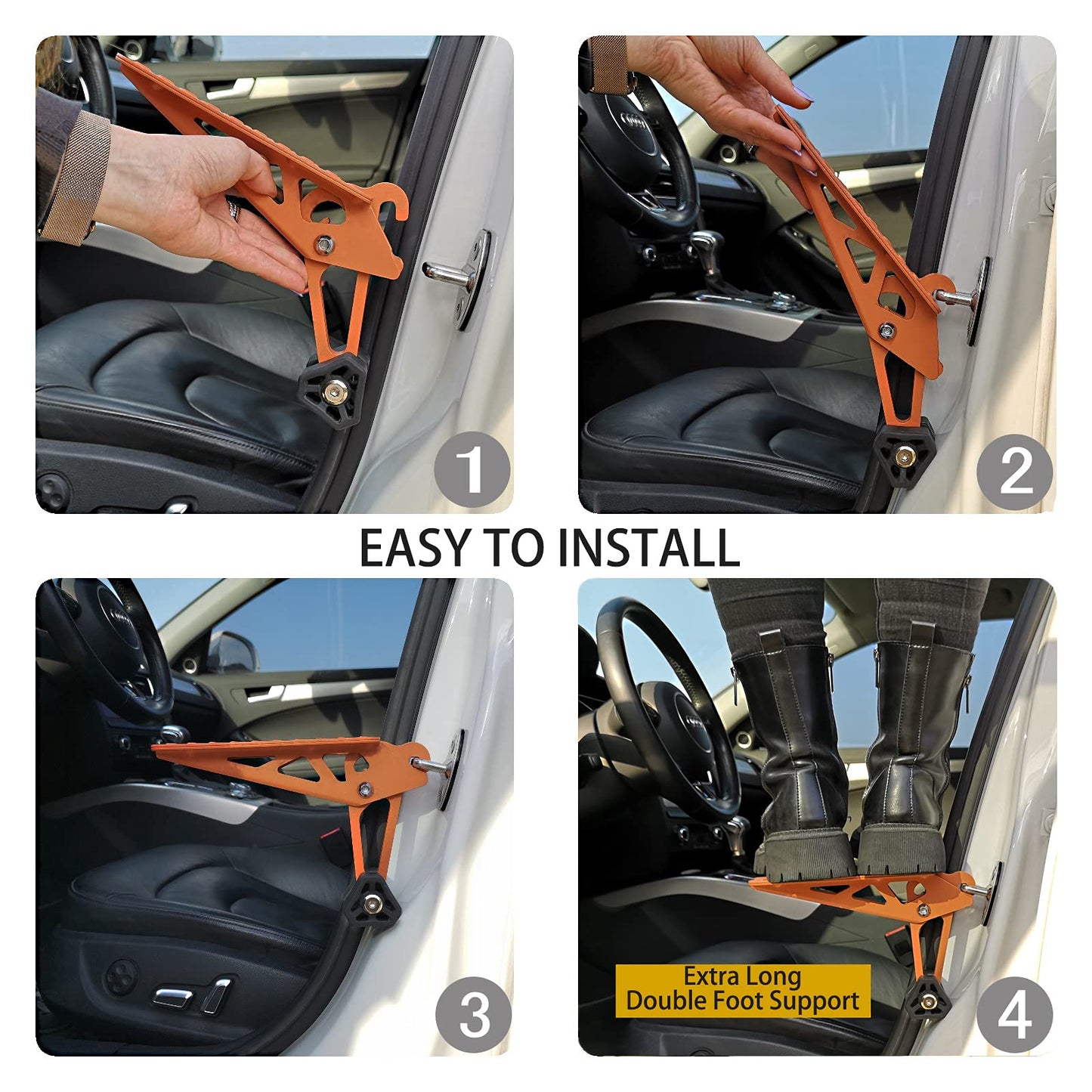 TOOENJOY Universal Fit Car Door Step, Foldable Roof Rack Door Step Up on Door Latch, Supports Both Feet, Easy Access to Rooftop for Most Car, SUV, Truck, Max Load 400 lbs (Orange)