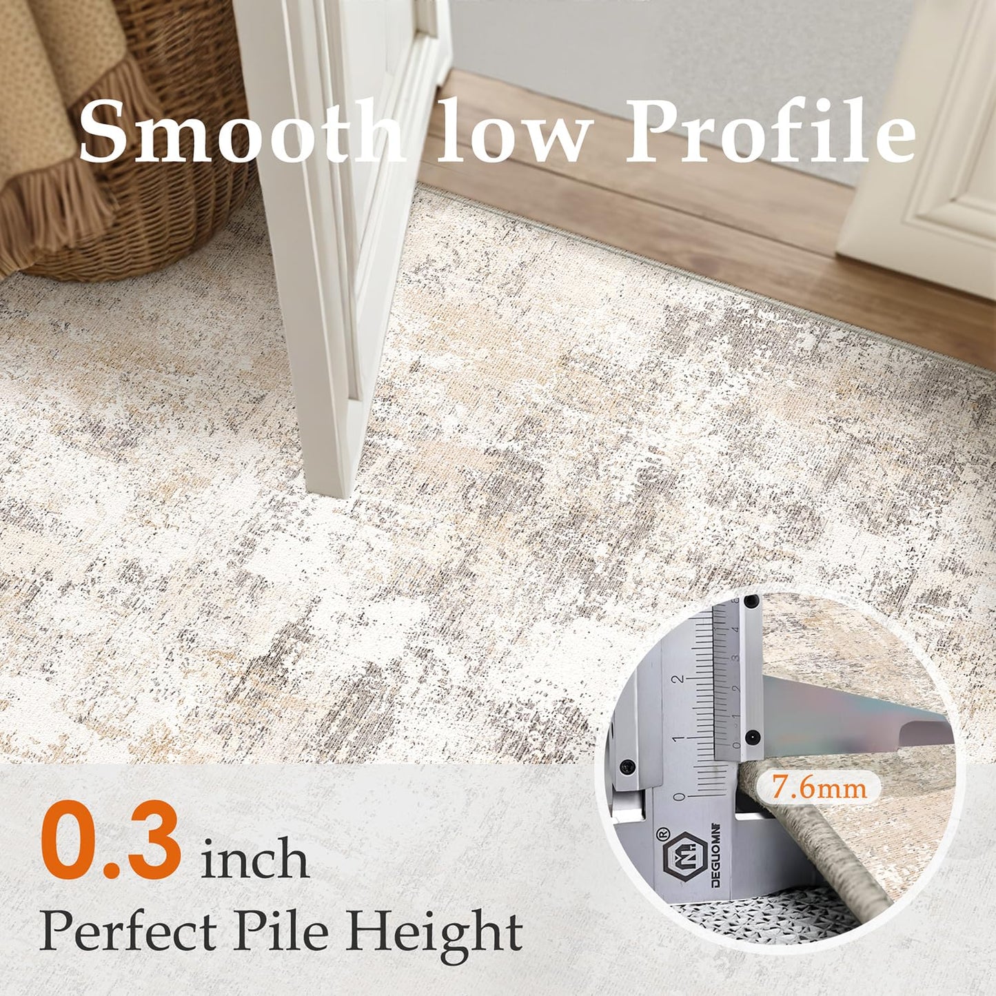 WondRg 3x5 Washable Area Rug for Entryway Non-Slip Beige Grey Neutral Carpet Low Pile Soft Thin Tapis Salon Abstract Modern Vacuumable Lightweight Small Door Mat for Entrance Kitchen Bedroom Indoor