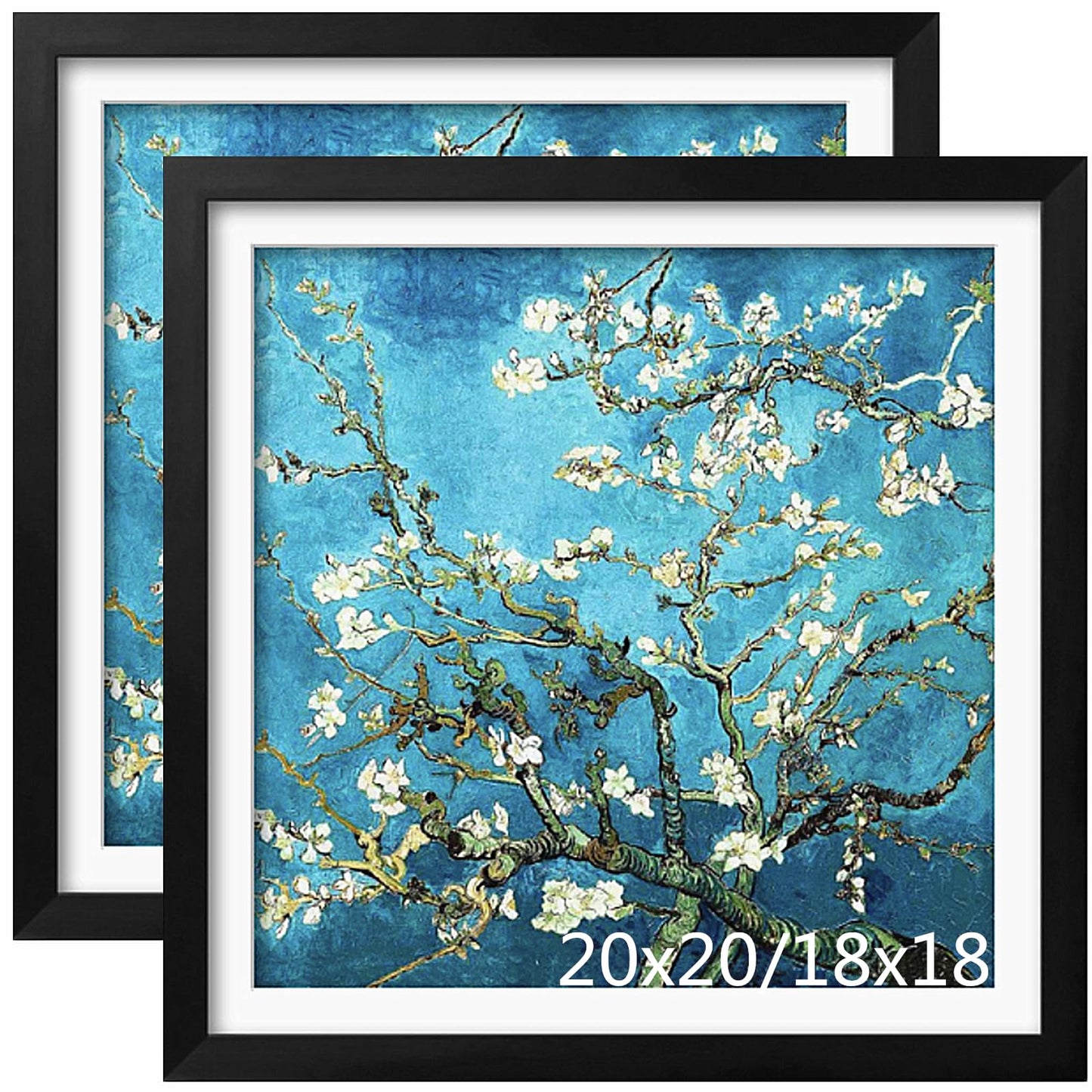 NIHO-JIUMA Wood Photo Frame, Fits 20 X 20 in / 50 X 50 cm Diamond Painting or Oil Paintings Photos, Pine Wood Picture Frames & Plexiglass (2-piece set, Black, With Mat)