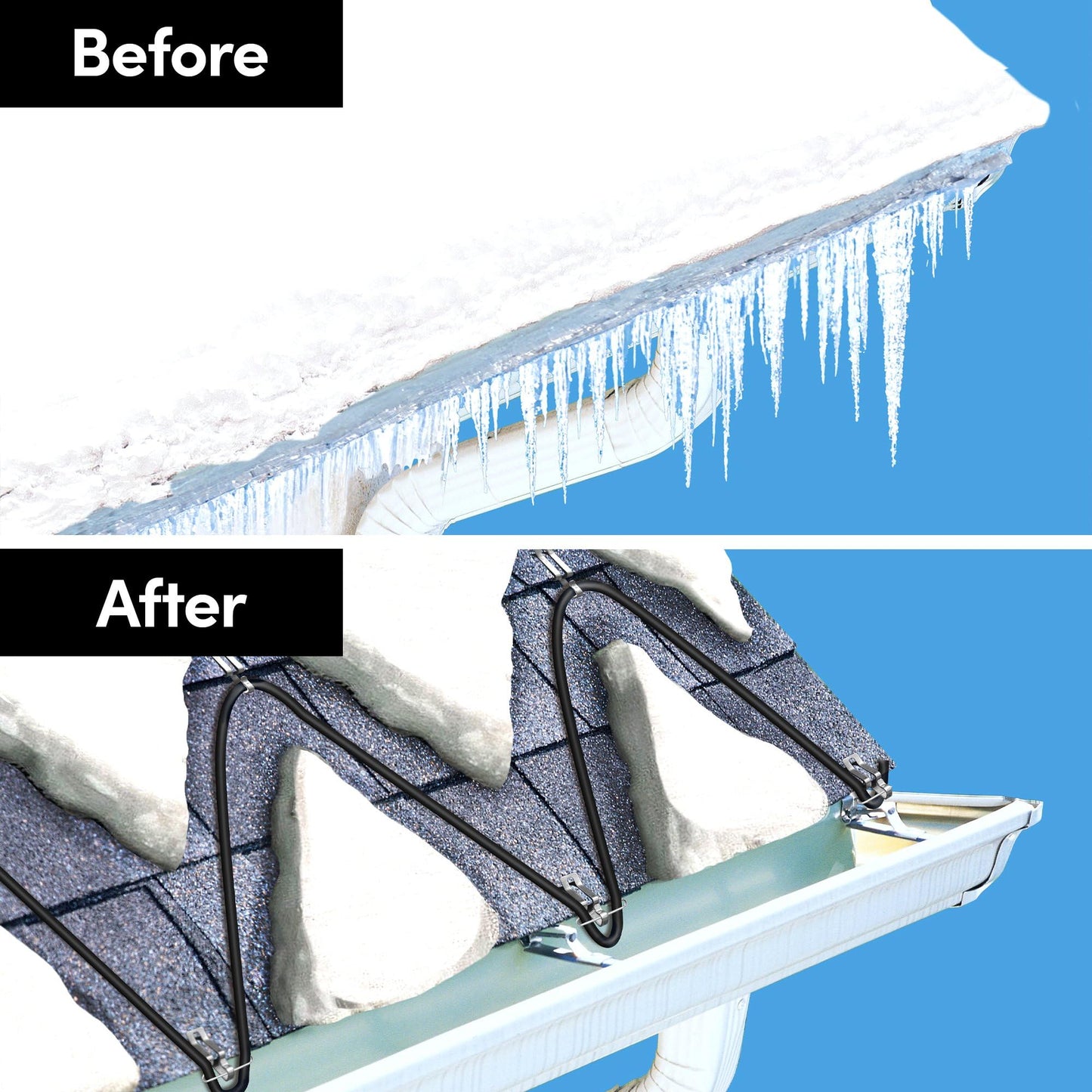 WarmlyYours Roof Snow De-Icing Heat Cable 30 ft., 5 Watts/ft. Heat Tape for Roof and Gutters, Ice Dam and Snow Damage Prevention System with Clips and Spacers (Ice Shield)