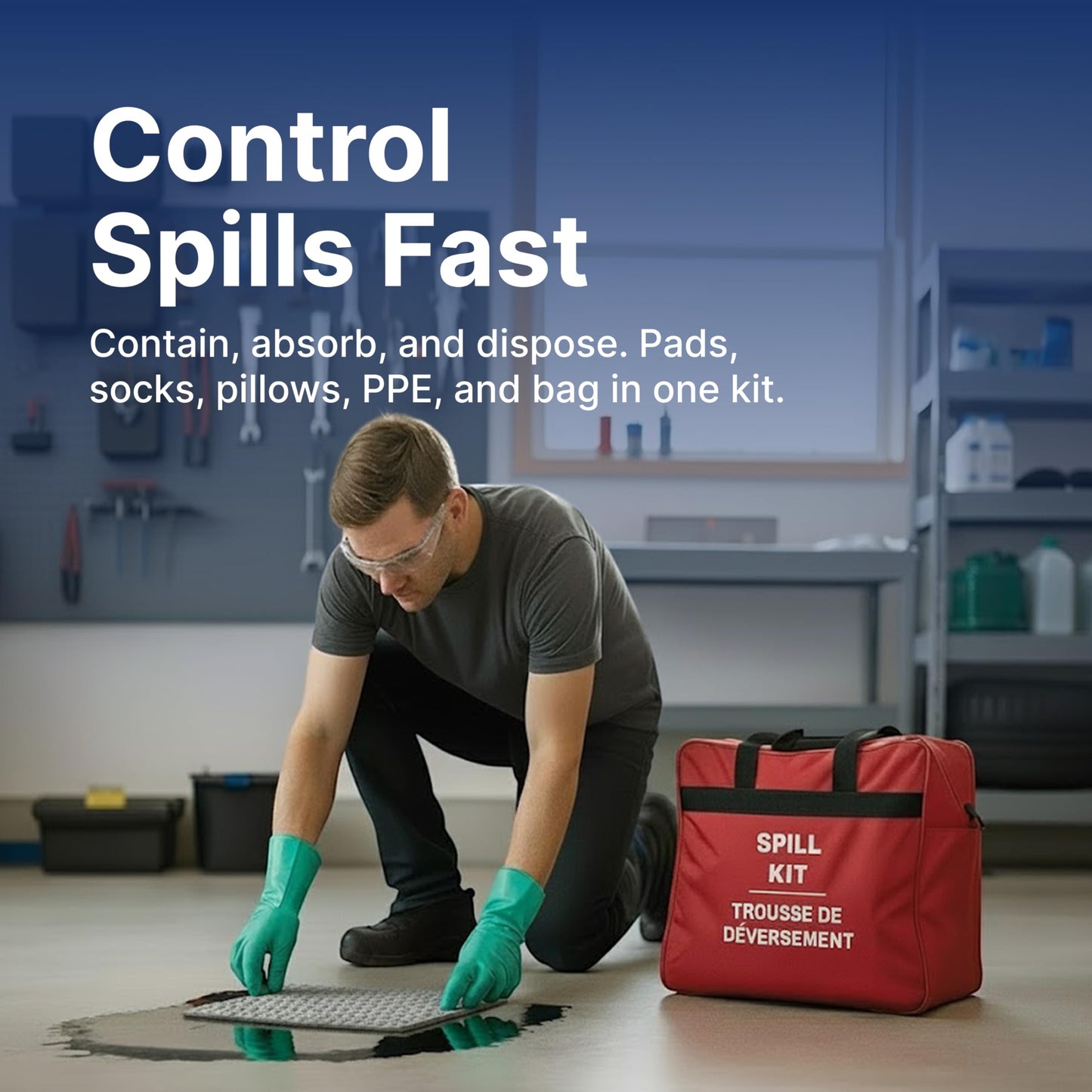 CTRL+Z Hazmat Clean Up Kit – Spill Kit for Oil, Chemical, Fluid, and Waste – Quick Cleanup and Emergency Response – Portable Complete Kit