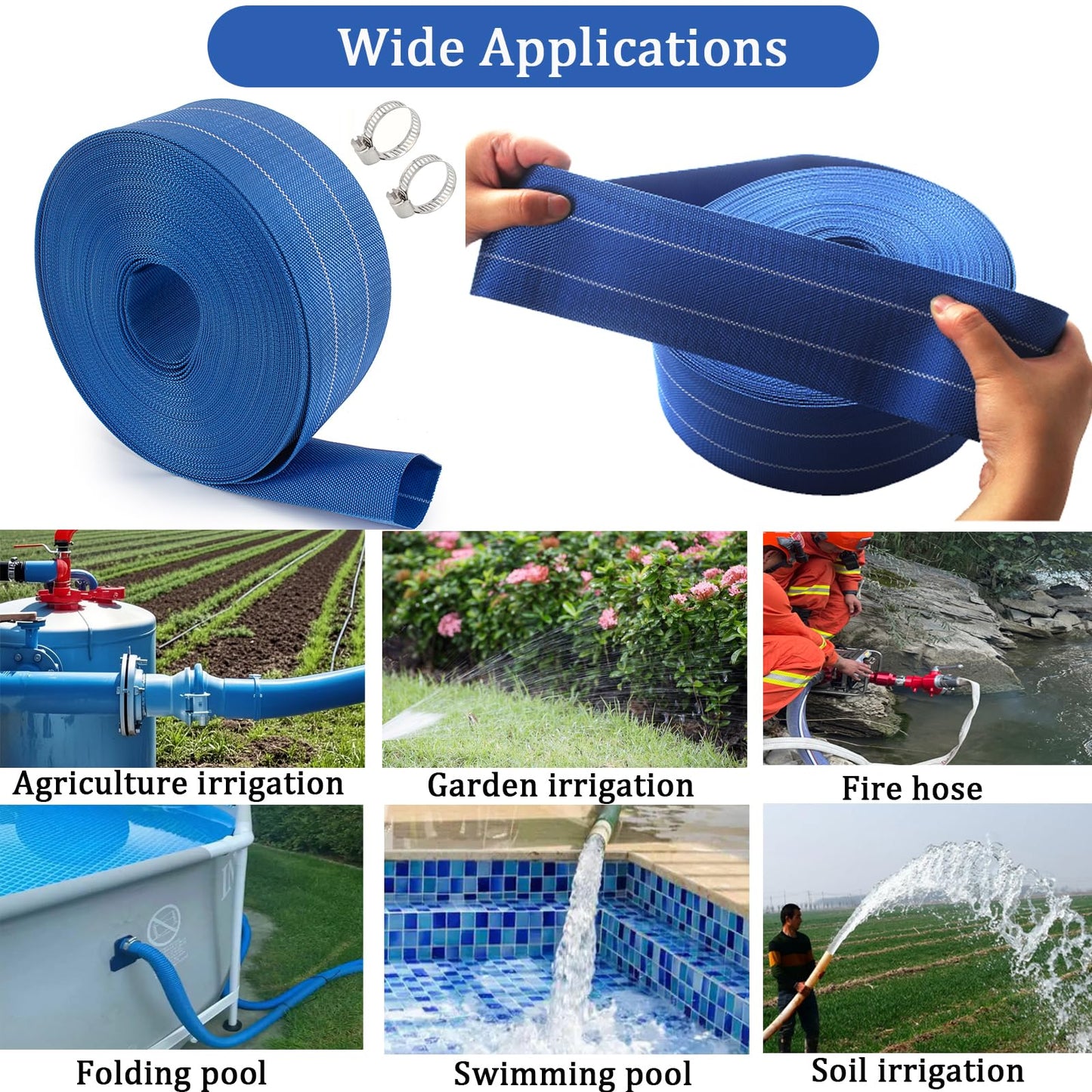 Pool Backwash Hose, Heavy-Duty PVC Hose, Lay Flat Discharge Hose,Flexible Sump Pump Drain Pipe for Swimming Pool Drain (1.5 in x 100 ft)