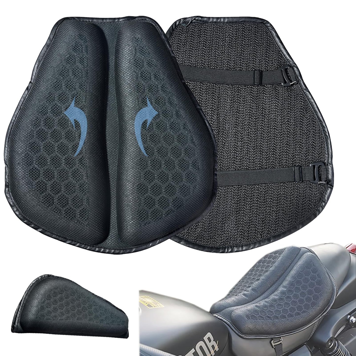 Pikioraz Motorcycle Seat Cushion, 3D Motorcycle Gel Seat Pad, Honeycomb Breathable Seat Cover for Long Rides