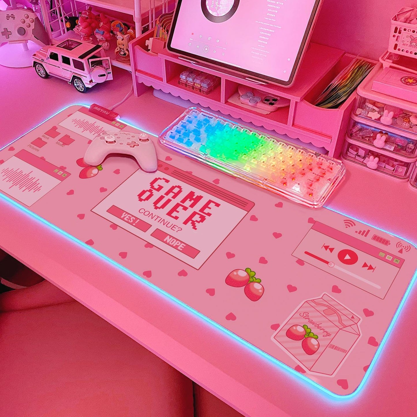 JMIYAV Pink RGB Gaming Mouse Pad 31.5x12 Inch PC XL Large Extended Glowing Led Light Up Desk Pad Non-Slip Rubber Jmiyav Base Computer Mouse Pad Cute Mousepad Mat 31.5x12 Inch Over