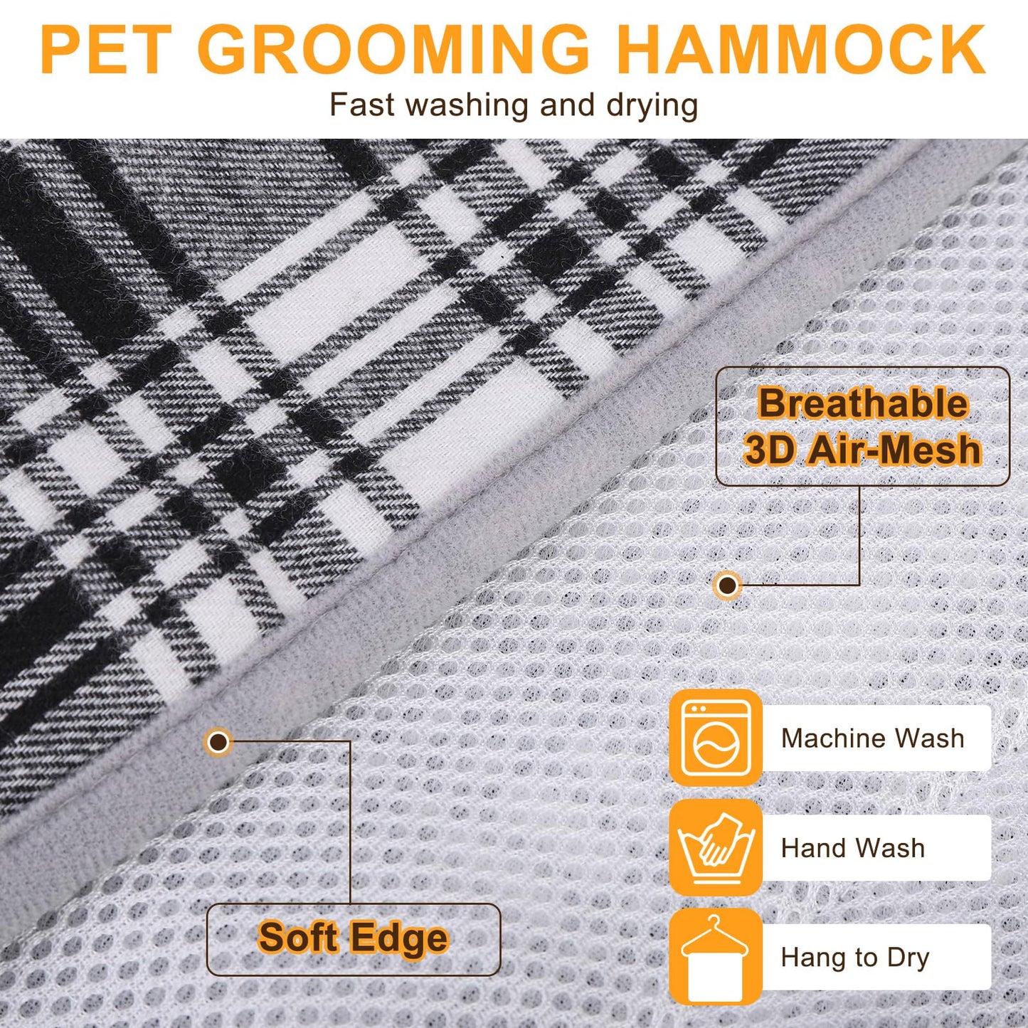 BEAUTYZOO Dog Grooming Hammock for Small Dogs Cat- Dog Sling for Nail Trimming/Clipping- Dog Hanging Harness Holder with Thick Fabric Neck Support & Strap Restraint Claw Care, Black White S