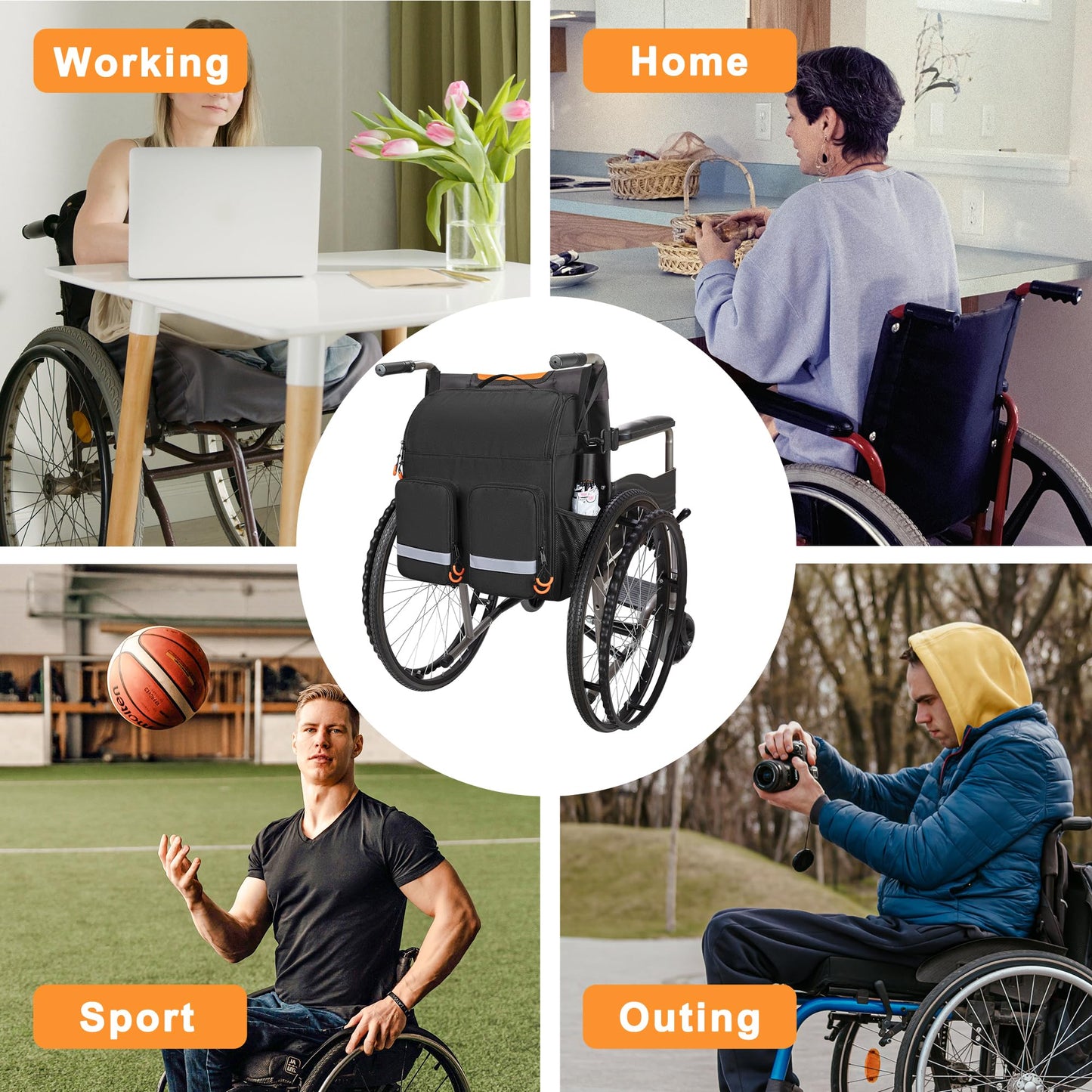 SAMDEW Large Wheelchair Bag to Hang on Back, Wheelchair Accessories Bag for Adult & Senior, Power & Manual Wheelchair Backpack Pouch with Medicine Storage Insulation Pocket & Shoulder Strap, Bag Only