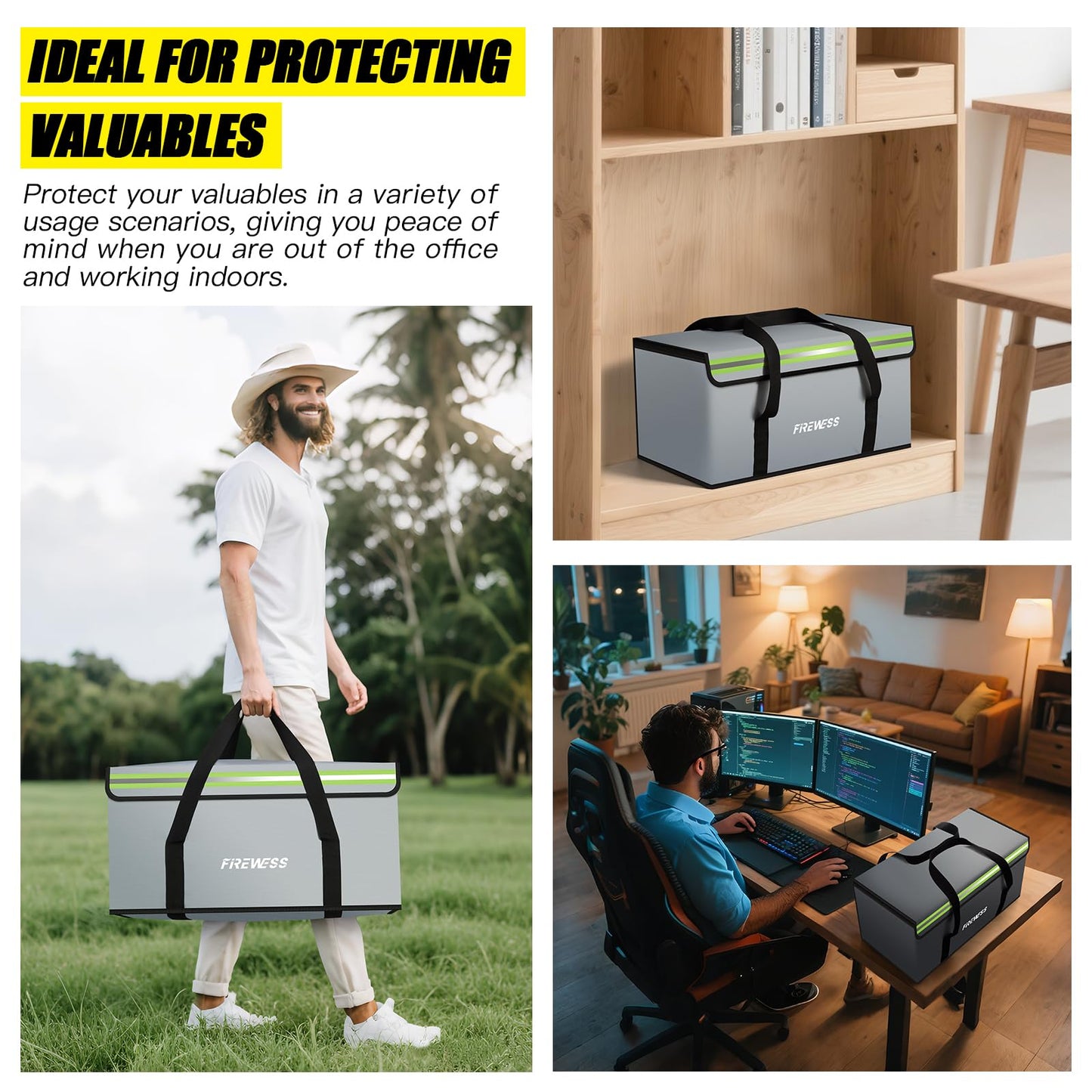 Large Fireproof Safe Bag, 24x12x12 Fireproof Document Bag, Large Capacity Waterproof Storage Bag with Reflective Strips, Firesafe Box for File,Cash,Passport,Keys