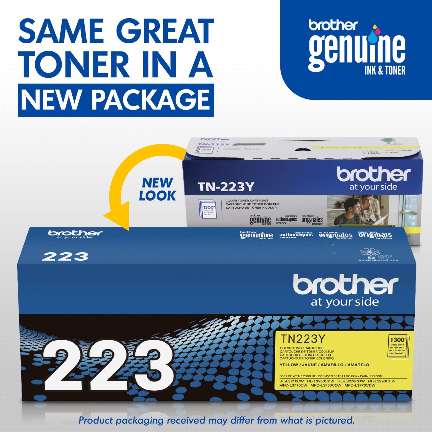 Brother original TN223Y Standard Yield Yellow Toner Cartridge, original toner replacement cartridges, toner for Brother laser printers HL-L3210CW, HL-L3270CDW, MFC-L3710CW, MFC-L3750CDW, and more