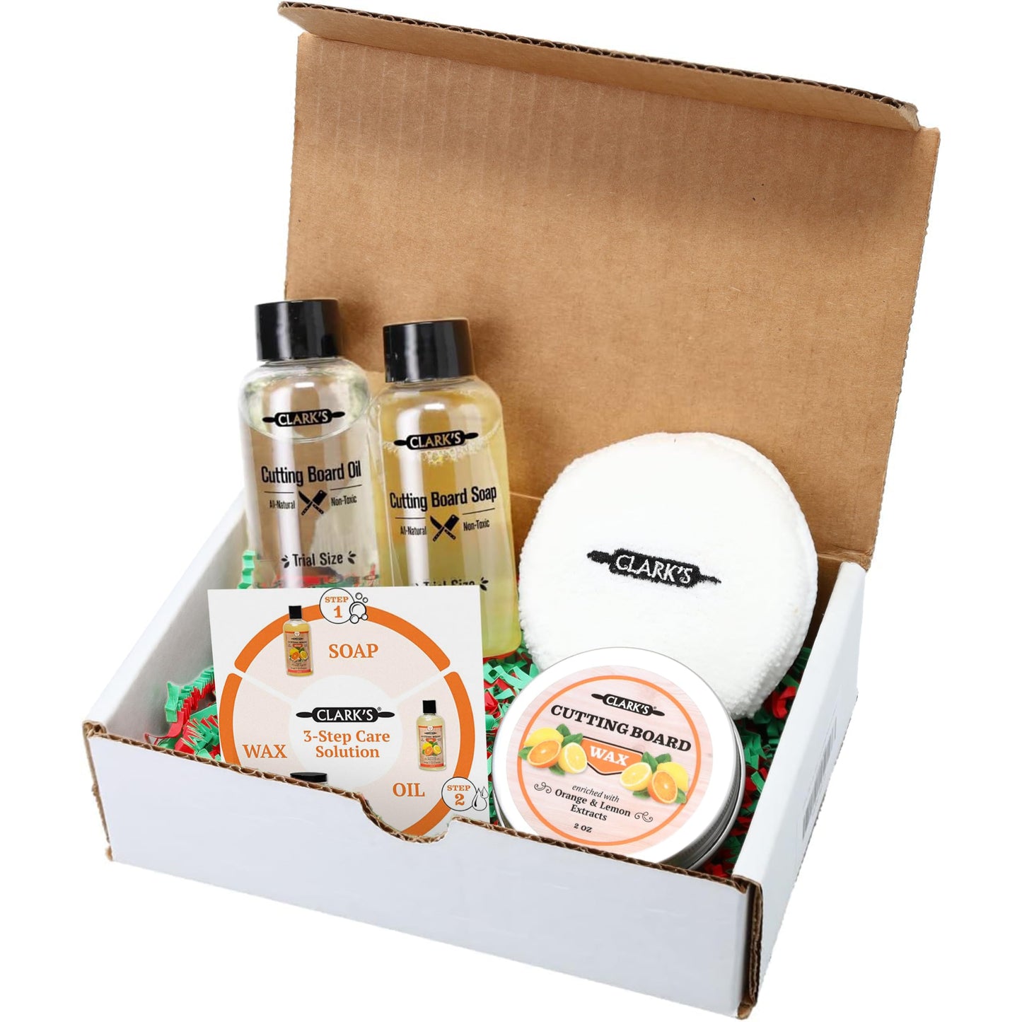 CLARK'S Cutting Board Care Gift Set - 3 Step Care Solution - Penetrates Deep Into The Woods - Perfectly Scented with Essential Oils - Prevents Cracking - Food Safe - Bring Shine to Your Cutting Board