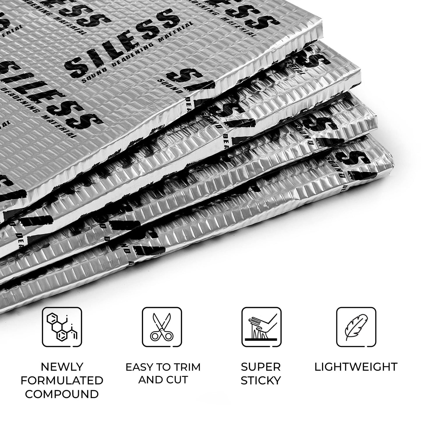 Siless 80 mil (2mm) 10 sqft (0.95 sqm) Car Sound Deadening mat - Butyl Automotive Sound Deadener - Noise Insulation and Vibration Dampening Material (10 sqft)