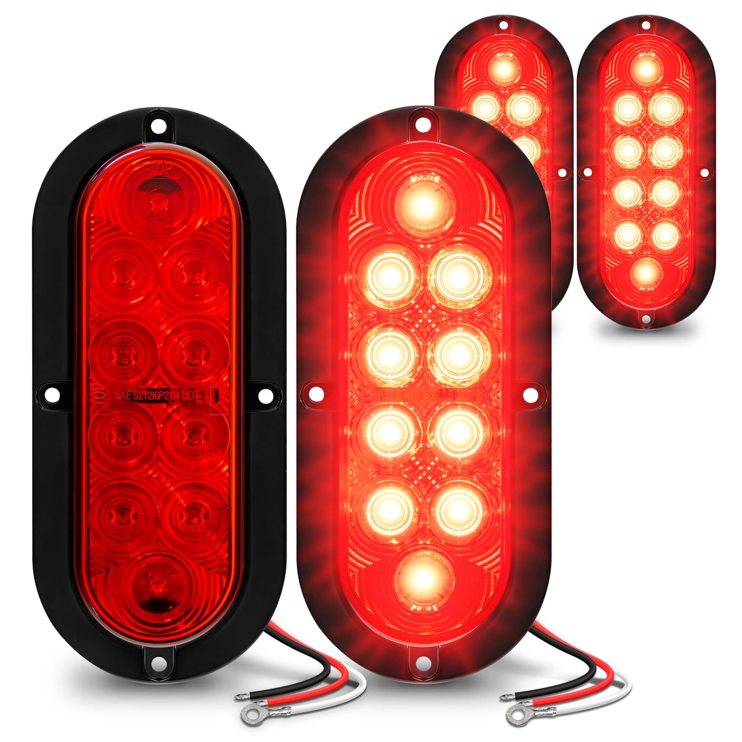TRUE MODS 4pc 6 inch Red Oval LED Trailer Tail Light Kit [DOT FMVSS 108] [SAE S2T2I6] [Surface-Mount] [IP67 Waterproof] [Stop Turn Tail] Trailer Brake Lights for Boat Trailer RV Trucks