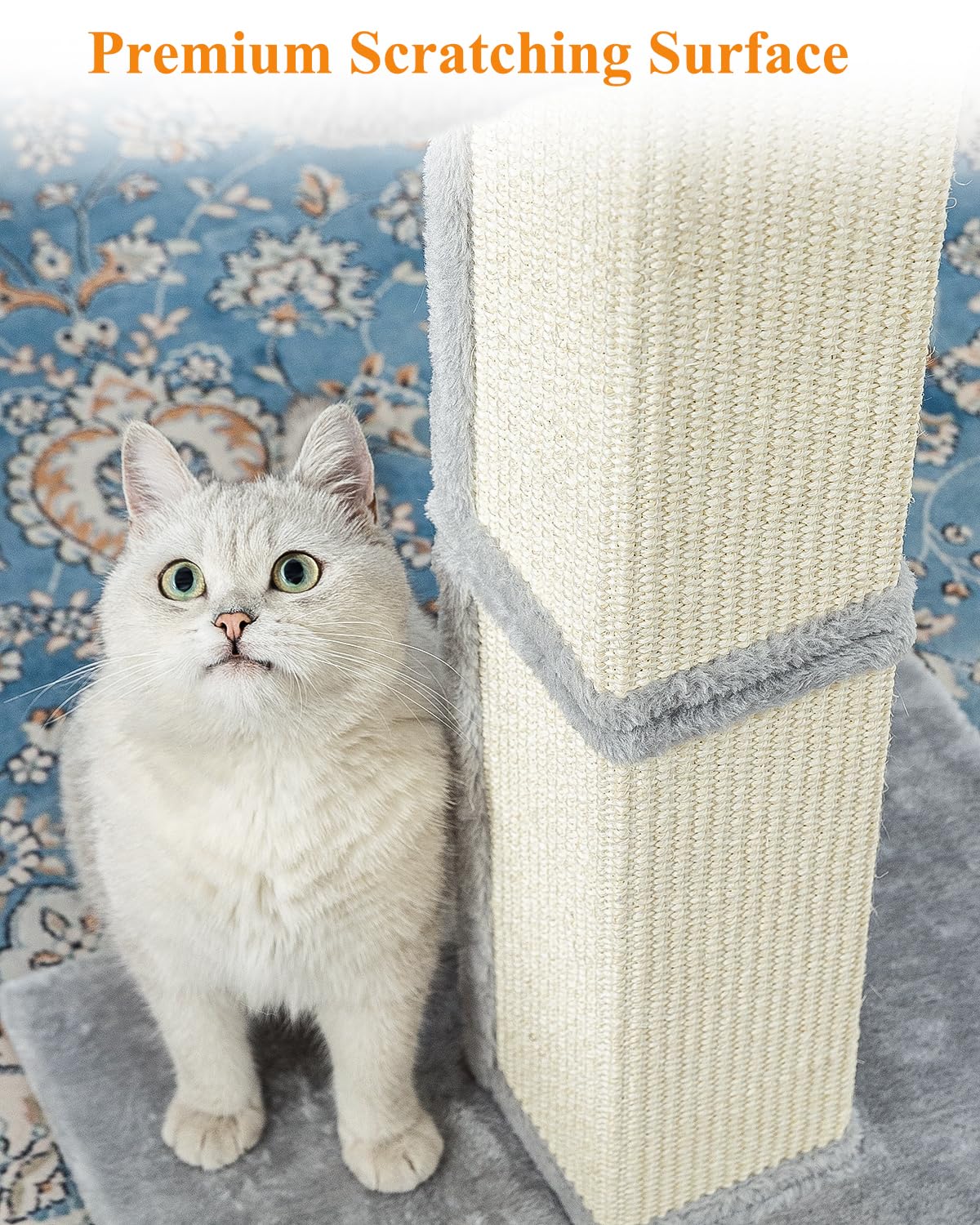 Karolpar 32" Cat Scratching Post for Indoor Cats, Sisal Cat Scratcher with Plush Perch, Large Scratch Post with Bed, Removable Cover, Sisal Fabric (Gray)