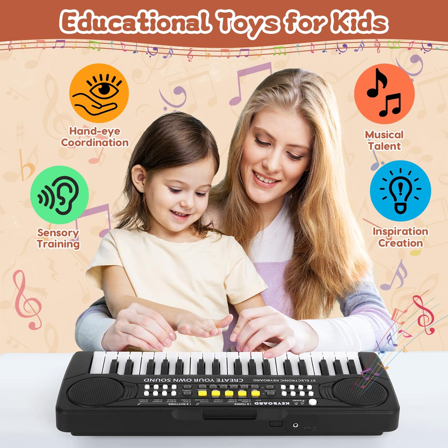 37 Key Piano Keyboard for Kids Musical Toys for 3 4 5 6 Year Old Girls Kids Piano Portable Music Keyboard Electronic Educational Learning Toy for Boys Girls Birthday Gifts