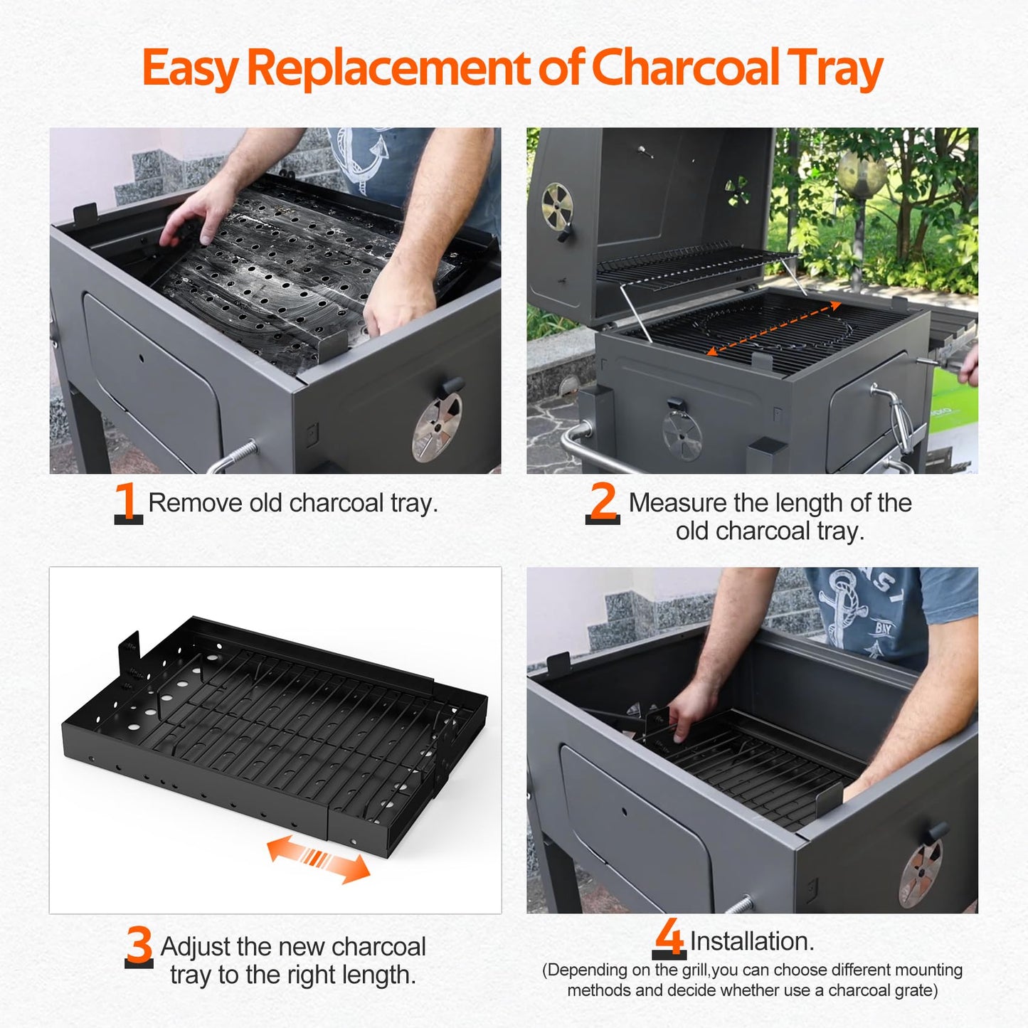 Onlyfire 15-28 Inches Stretchable Charcoal Tray for PS9900 47183T-21, Black High-Temperature Coating Charcoal Basket for HC4518L PS9500 Replacement Parts