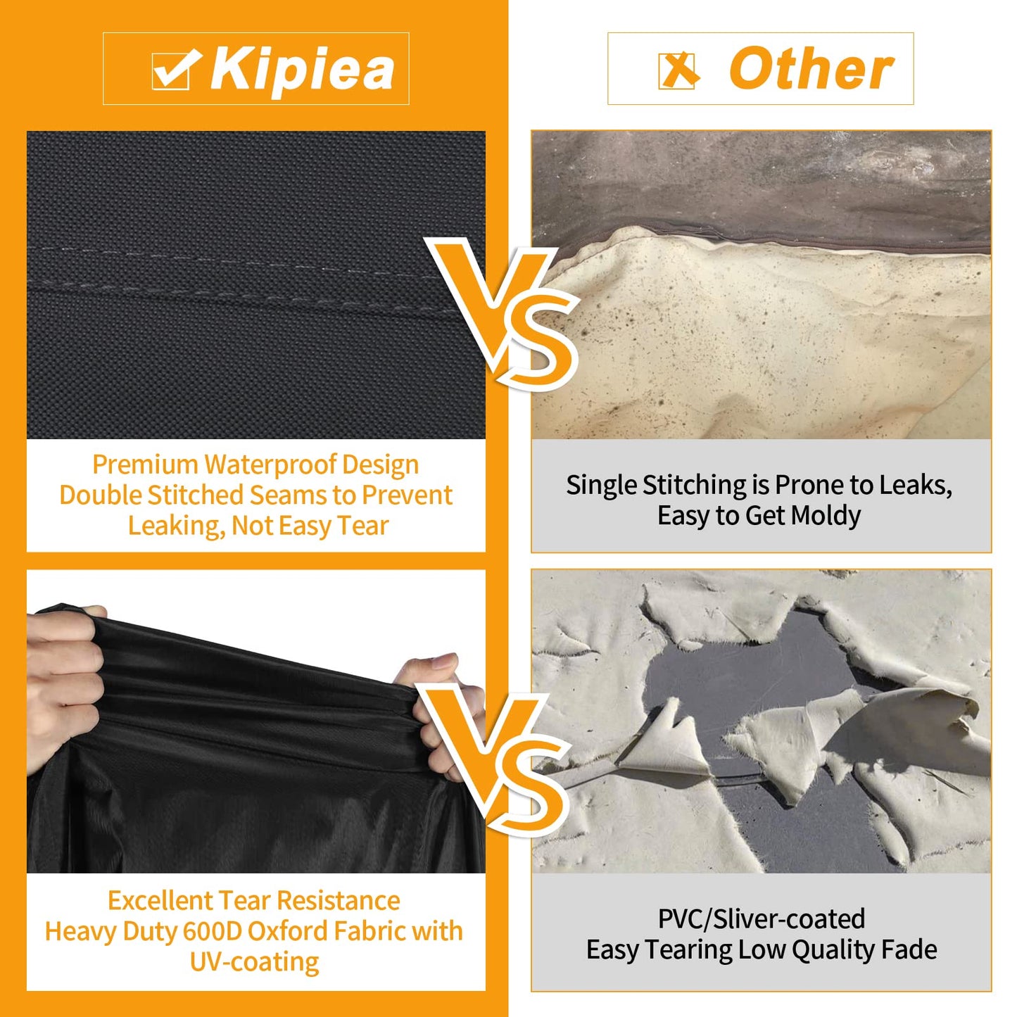 Kipiea 600D Patio Furniture Covers Waterproof Winter, Outdoor Furniture Set Covers for Table Chairs, Heavy-Duty Outdoor Sofa Covers with Anti UV and No Tears, No Fading (98" L x 78" W x 32" H）