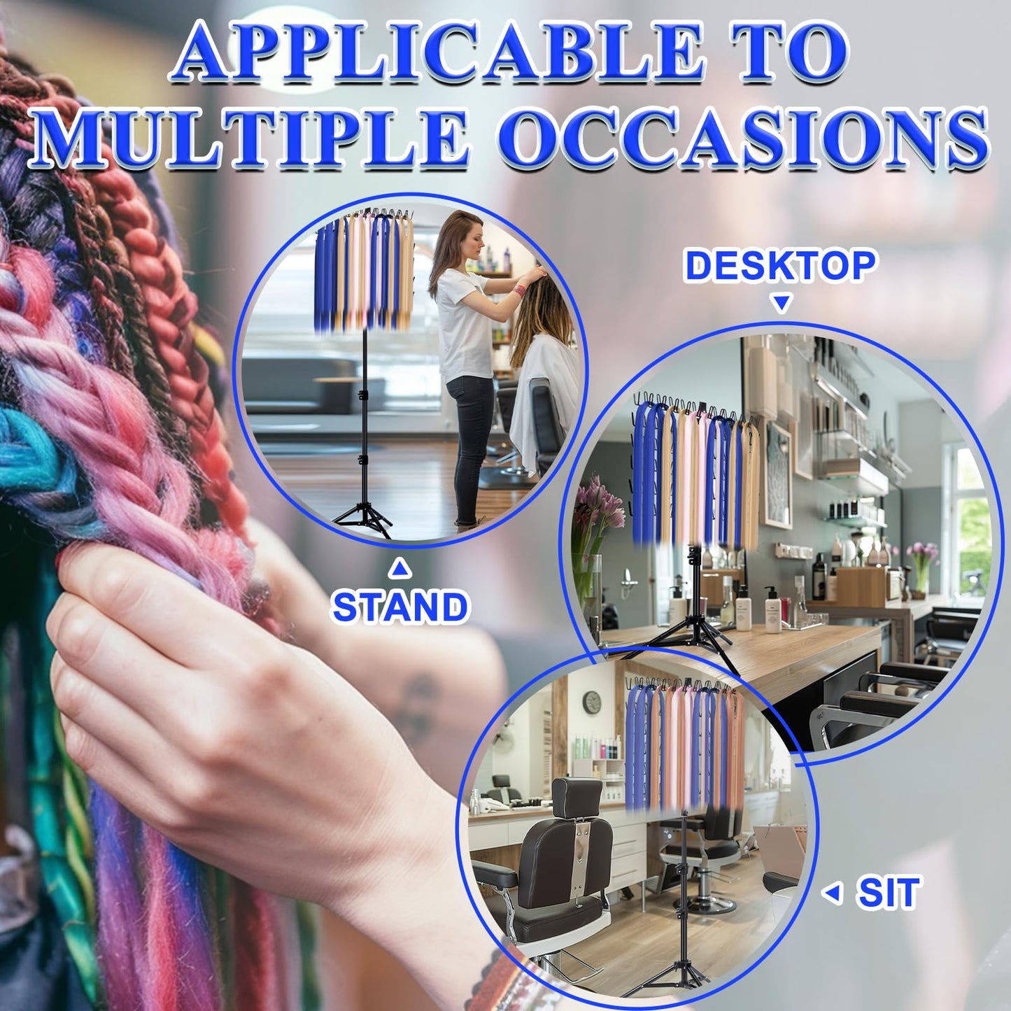 Braiding Hair Rack Standing with 120 Pegs, Height Adjustable 2-Side Hair Divider for Braiding Hair Separator Stand Metal (Black)