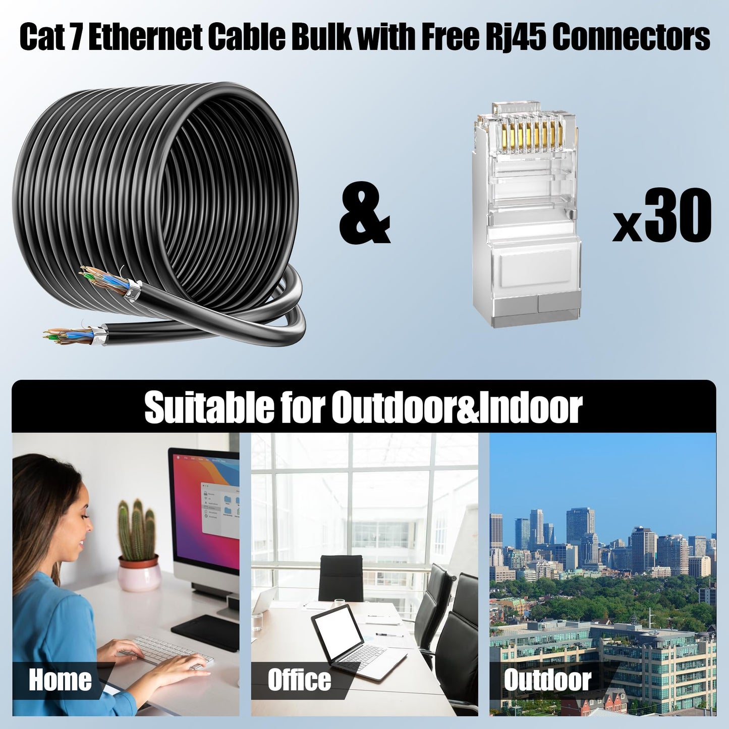Cat 6 Outdoor Ethernet Cable 500ft Bulk (30 RJ45), Cat 6 Shielded Ethernet Cable, Direct Burial, 23AWG, Heavy Duty, In-Ground, POE, Waterproof UV Resistant Cat6 Internet Cables for Router Gaming, CCA