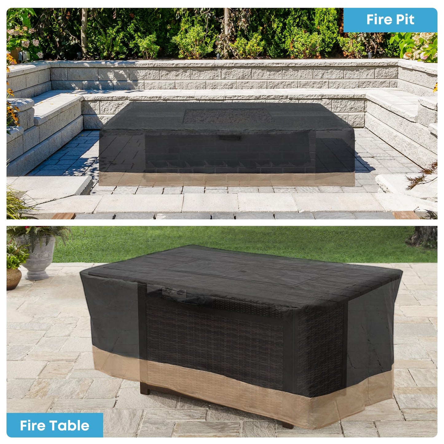 Stanbroil 60 Inch Rectangle Fire Pit Cover for Outdoor Patio Gas Fire Table, Water Resistant Outdoor Patio Fire Pit Cover, Black,(60L x 38W x 24H)