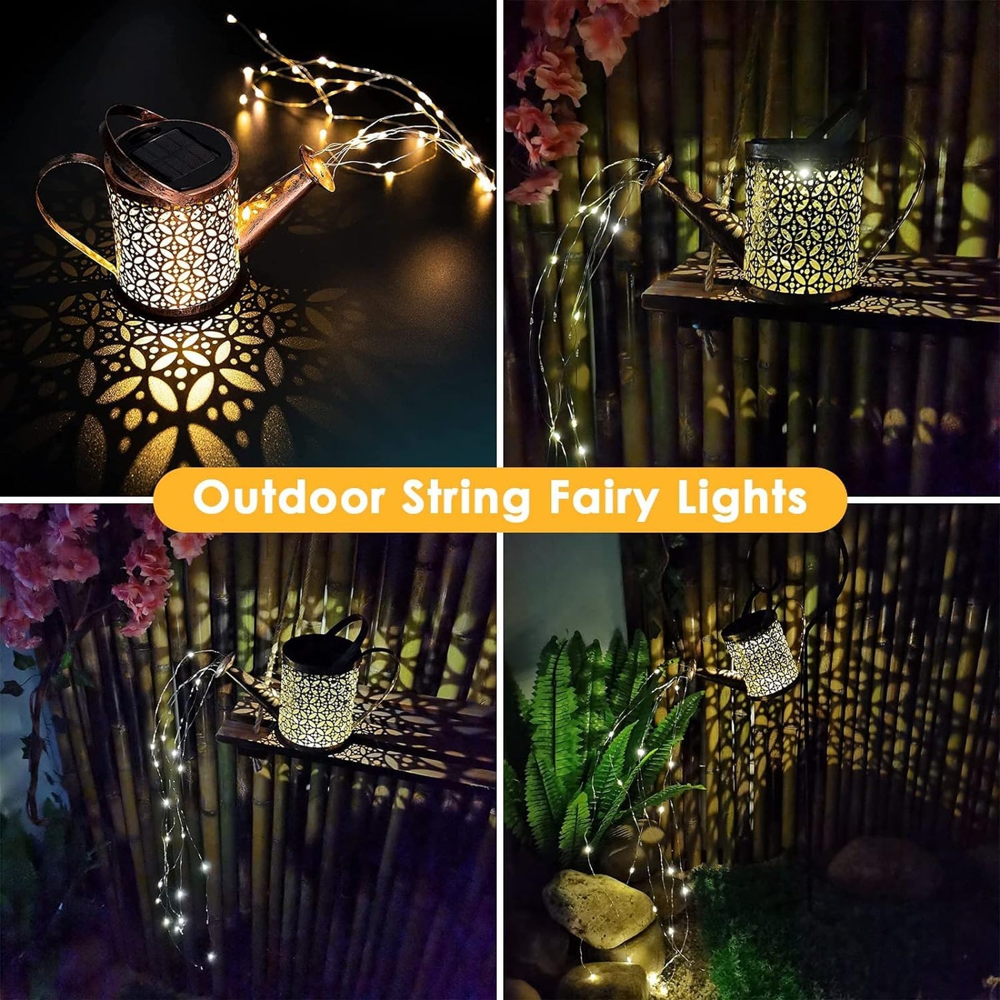 Fohil 2 Pack Solar Garden Lights, Solar Watering Can Lights Garden Decor, Waterproof Retro Metal Hanging Solar Lantern Light for Patio Porch Lawn Yards Backyard Pathway Outdoor Decorations