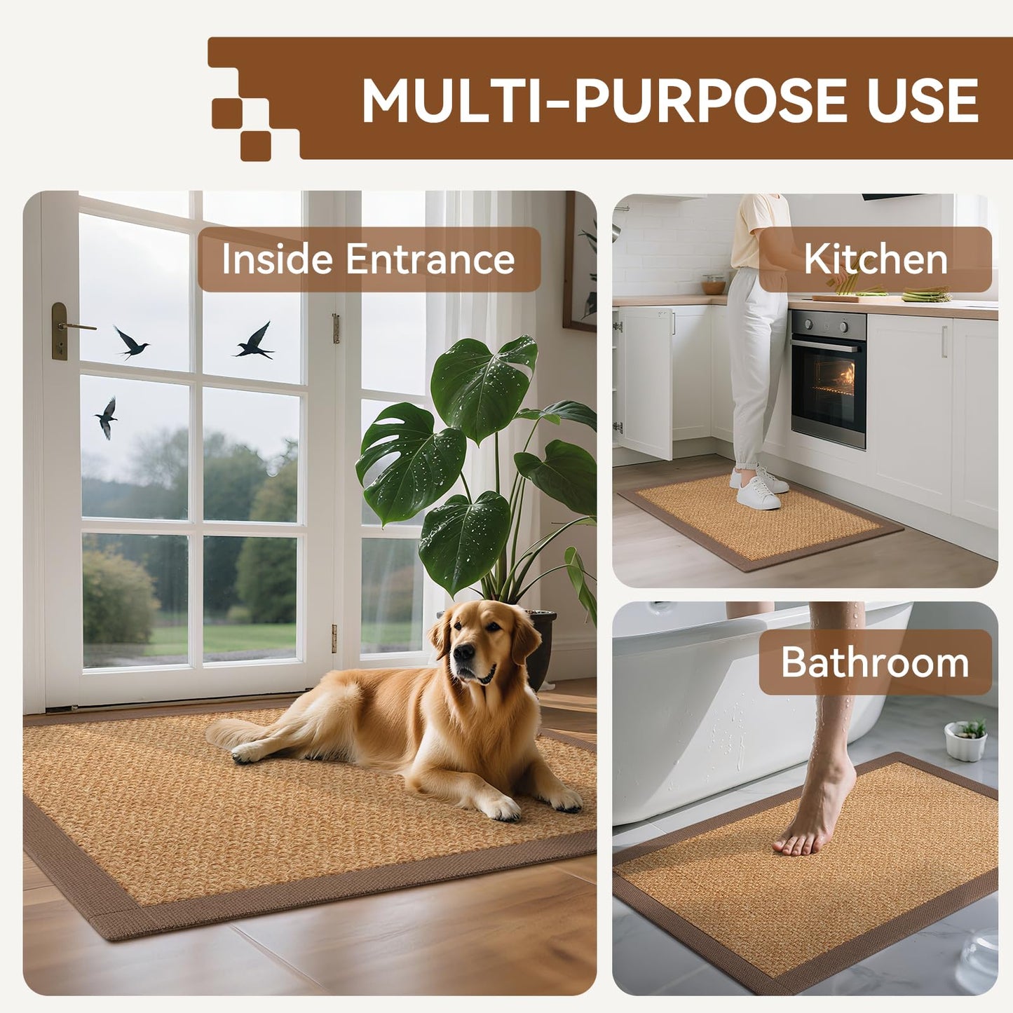 YDKGL Front Door Mat 2'x3', Jute Like Non-Slip Indoor Mat Entrance, Woven Washable Doormat for Front Indoor Entryway, Brown