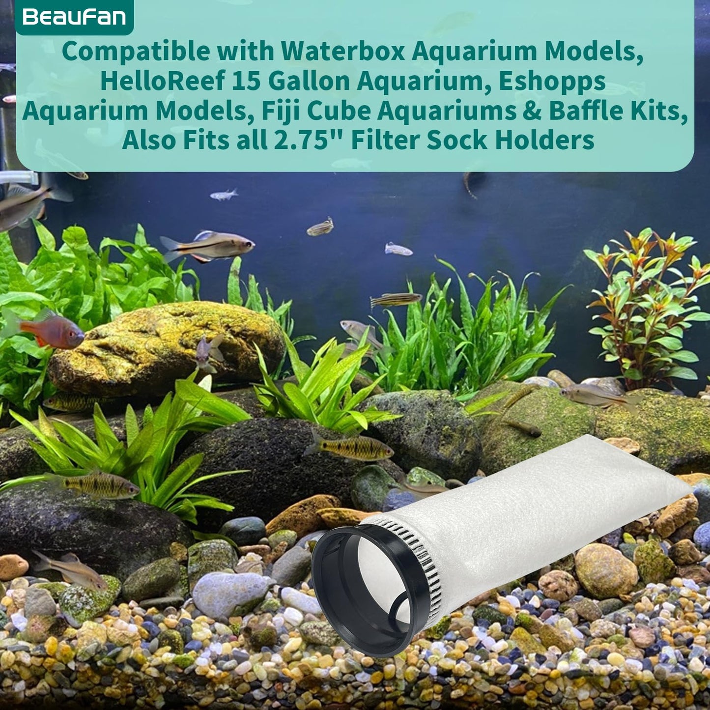 beaufan 12 Pack 2.75 Inch 225 Micron Filter Sock Fits Waterbox, Eshopps, Fiji Cube Aquarium Models, and All 2.75" Filter Sock Holders