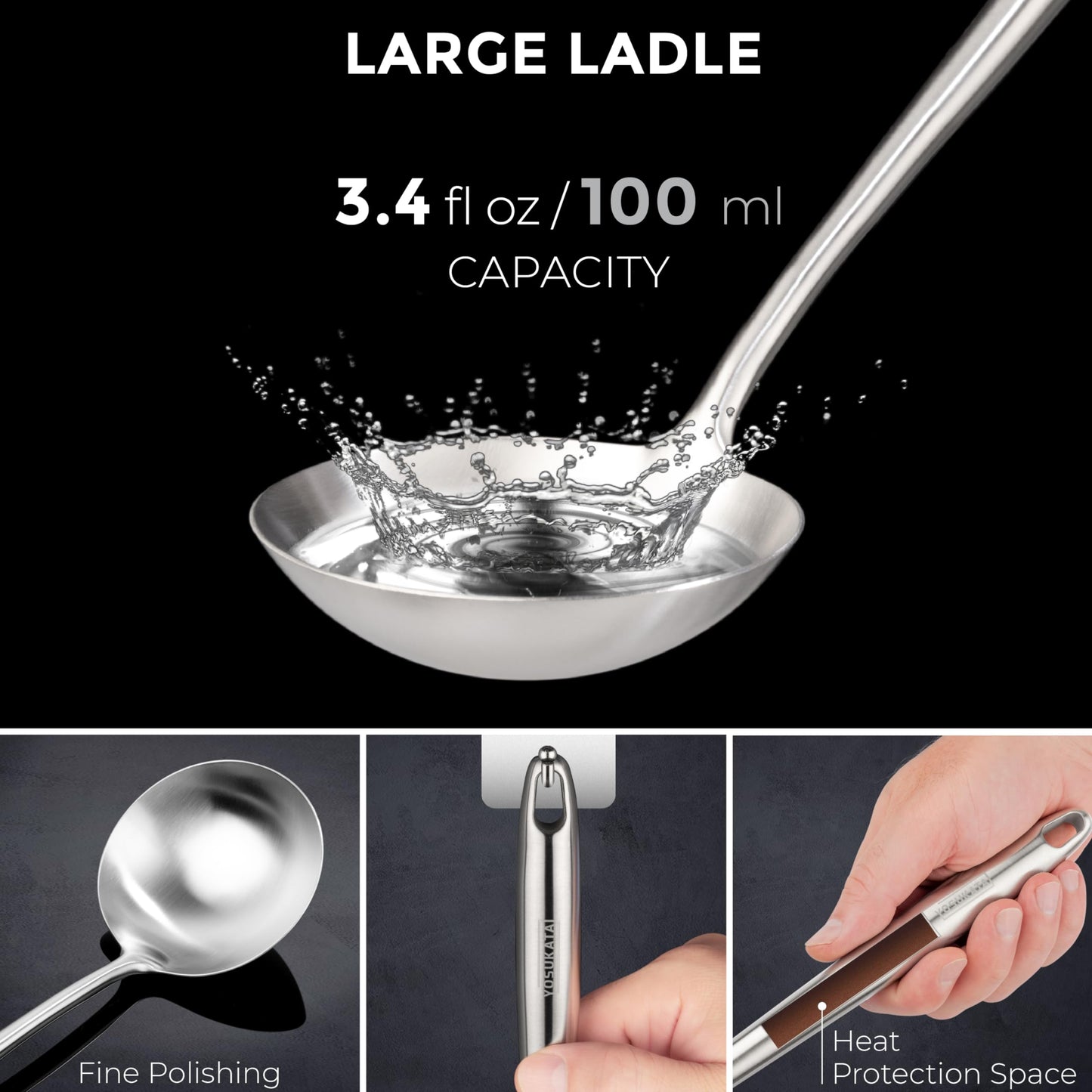 Yosukata 43 cm Wok Spatula and Ladle Skimmer Spoon - Stainless Steel Cooking Utensils Set of 3-304 Stainless Steel Kitchen Utensils Set - Dishwasher Safe Wok Accessories - Wok Utensils Cooking Tools…