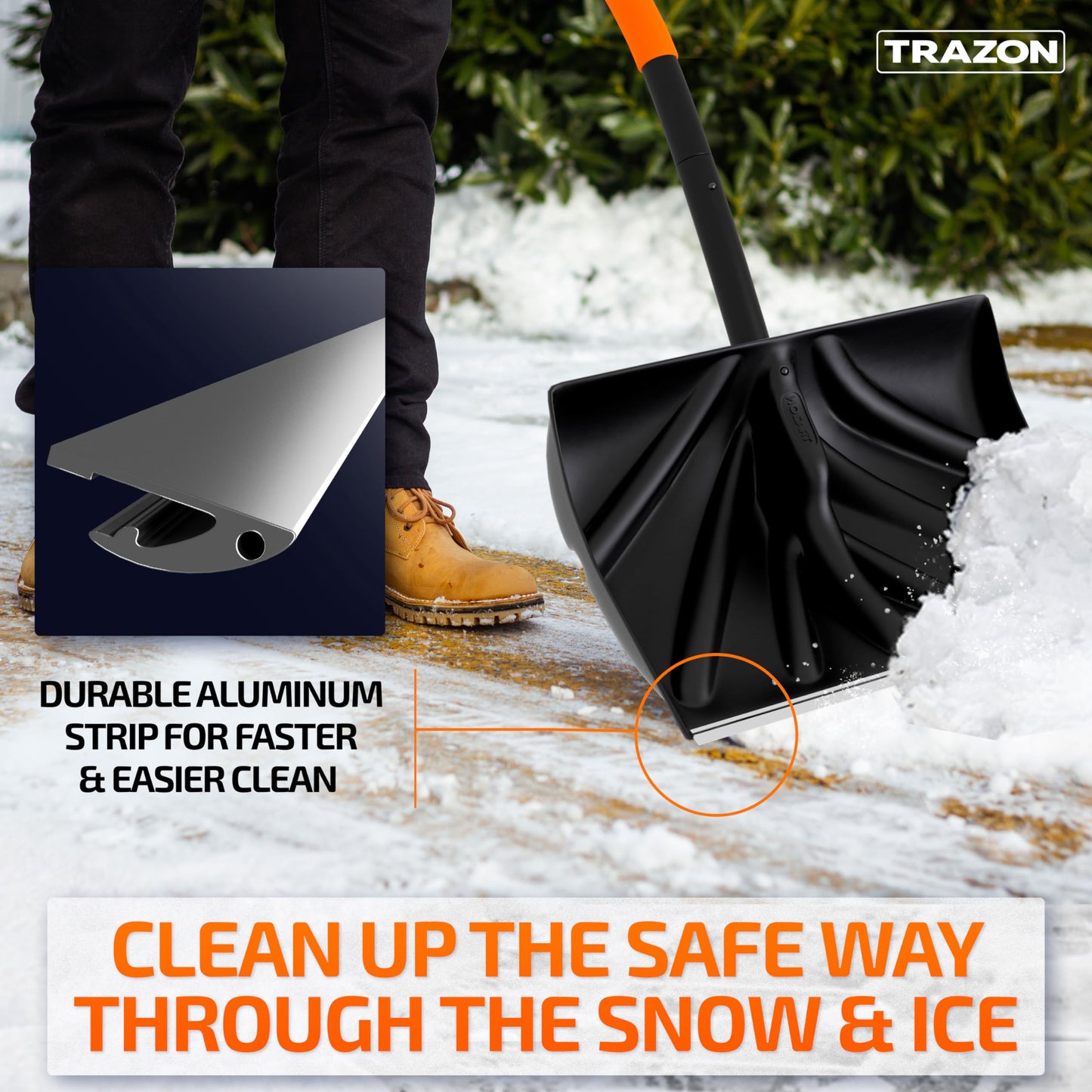 Snow Shovel Heavy Duty for Driveway with Ergonomic Handle to Use Without Backpain for Home Garage Car - Snow Shovel with 18 Inch Blade Large Capacity and 150 Inch Long Ergonomic Handle (Black)