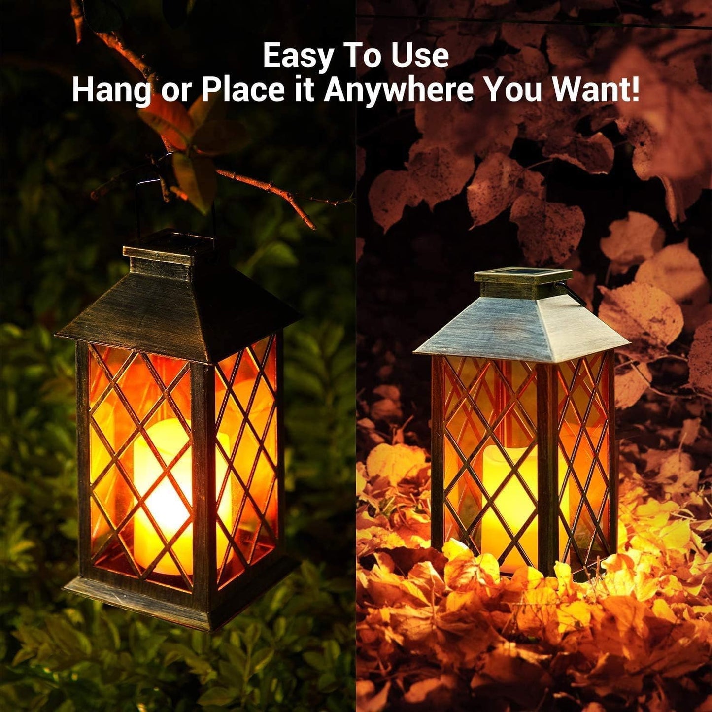 2 Pack Solar Lanterns, OxyLED LED Solar Lights Outdoor Hanging Lanterns Solar Powered with Handle, Waterproof Flickering Flameless Candle Lights for Yard Party Decoration, Garden Gifts for Mom