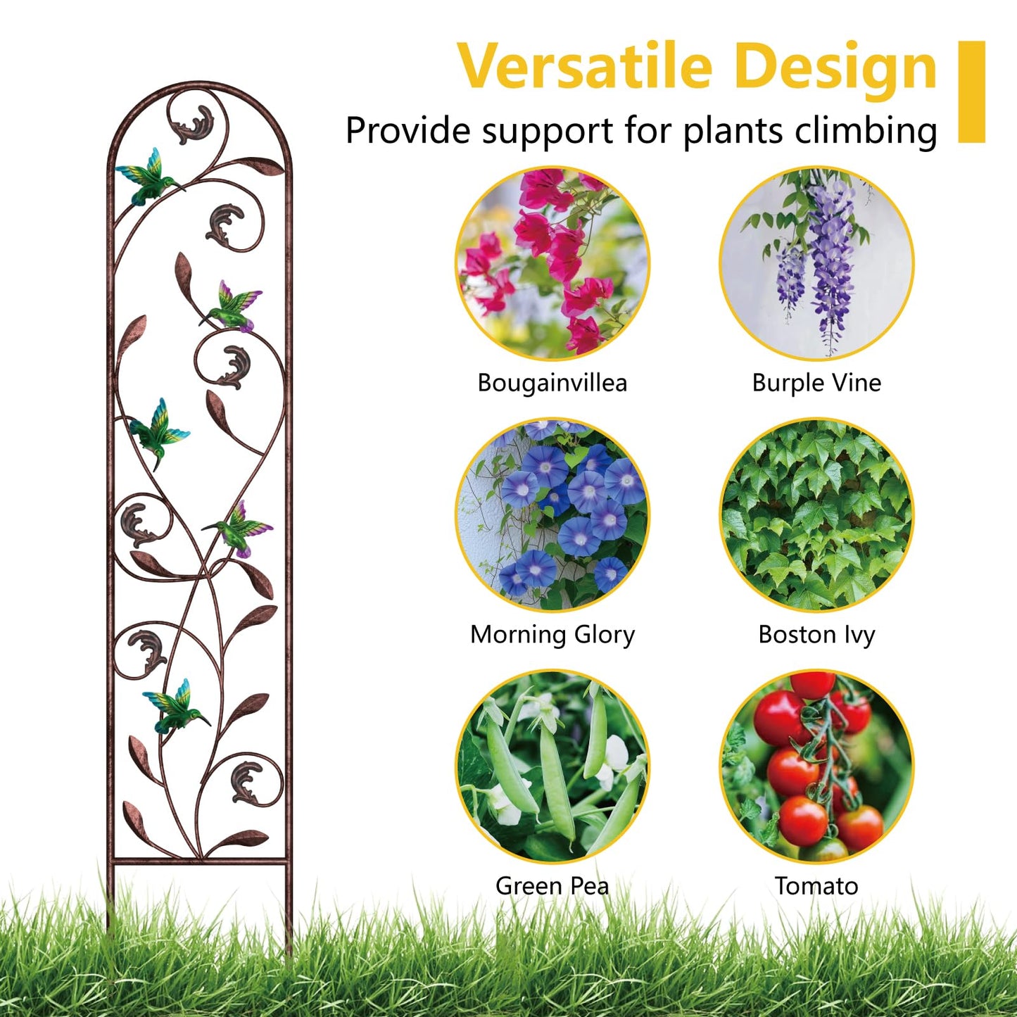aboxoo Set of 4 Packs Hummingbird Metal Garden Trellis for Climbing Plants,Outdoor Decorative Flowers Arch Fence Trellis for Outdoor Patio,Garden,Lawn,Yard,Backyard,Wall Brackets,60'' H x 11'' W