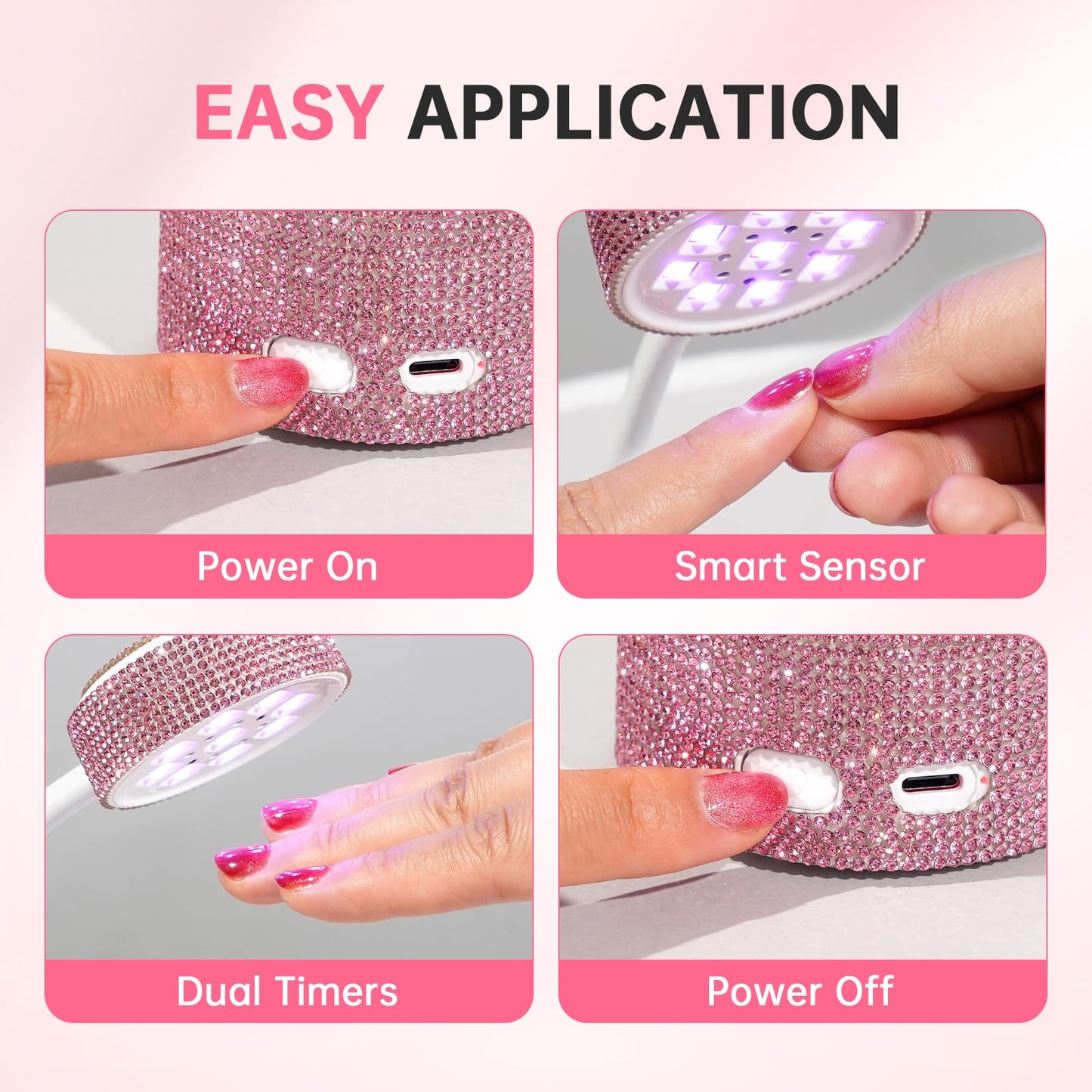 CHRISTINE SHELLY UV LED Nail Lamp, Mini UV Light for Gel Nails Polish, Rechargeable LED Flash Cure Nail Dryer, Quick Drying Goosenecks UV Nail Lamp for Home Nail Salon DIY Manicure, Pink Diamond