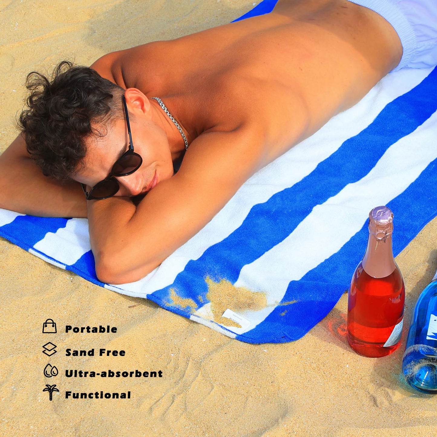 Exclusivo Mezcla 4 Pack Beach Towels, Large Microfiber Striped Beach Bath Pool Towel Set for Kids and Adults, Lightweight and Absorbent, 30x60 Inches, Blue/Green/Yellow/Pink