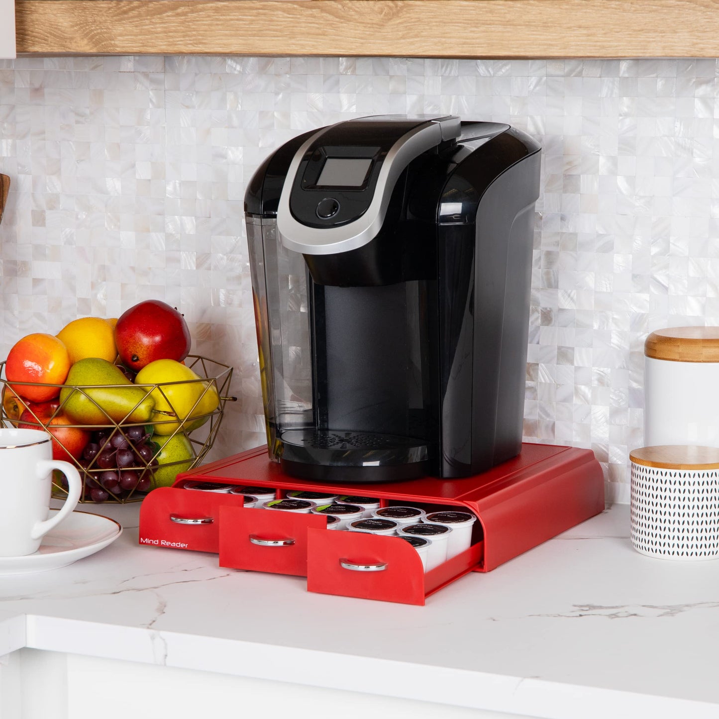Mind Reader 36 Capacity K-Cup, Dolce Gusto, CBTL, Verismo, Single Serve Coffee Pod Holder Drawer, Red