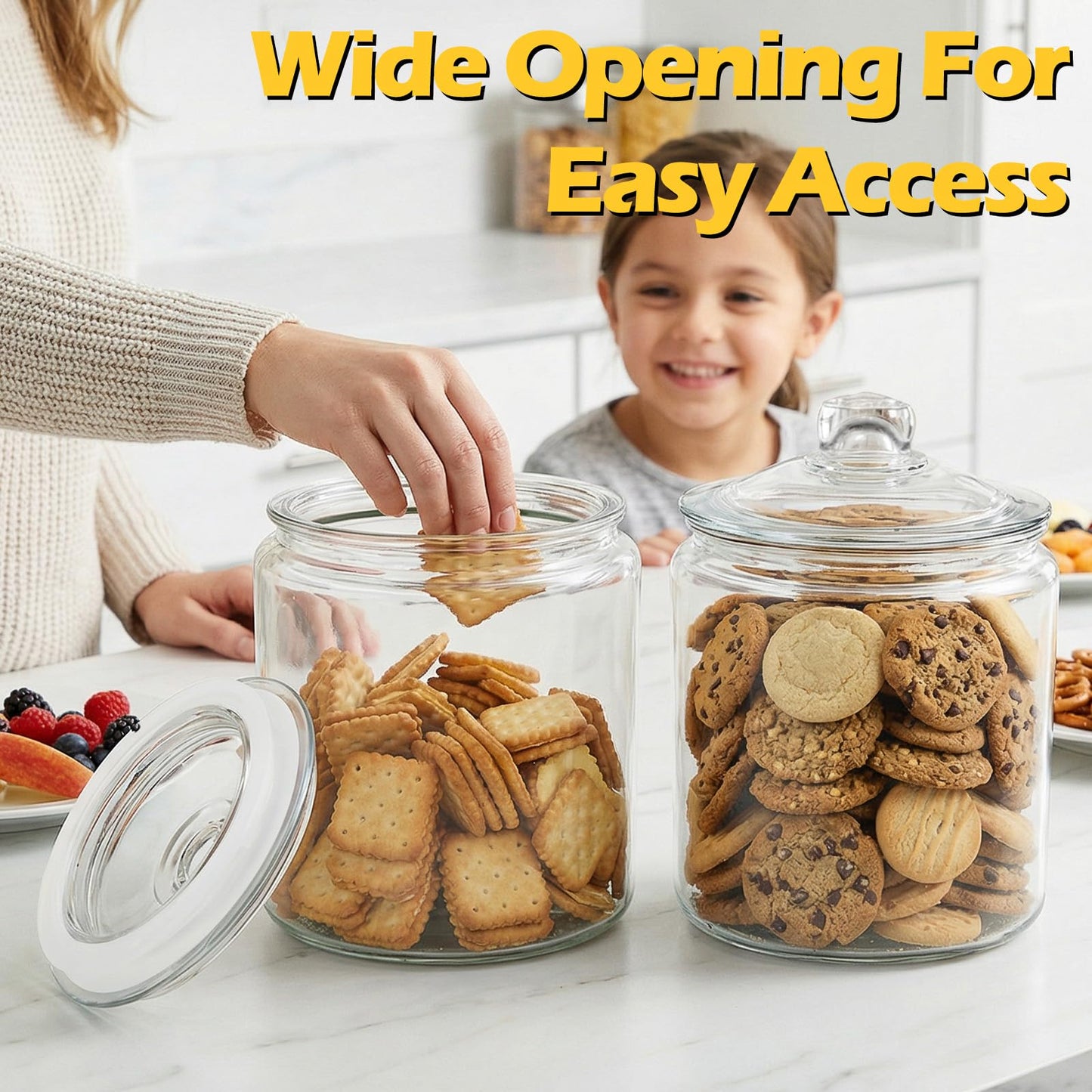 Almcmy 2 Glass Storage Jars Set,1 Gallon Cookie Jar for Food Storage,Airtight Glass Jar with Lids,Large Jars Food Storage Containers for Pantry, Flour, Sugar, Cookies