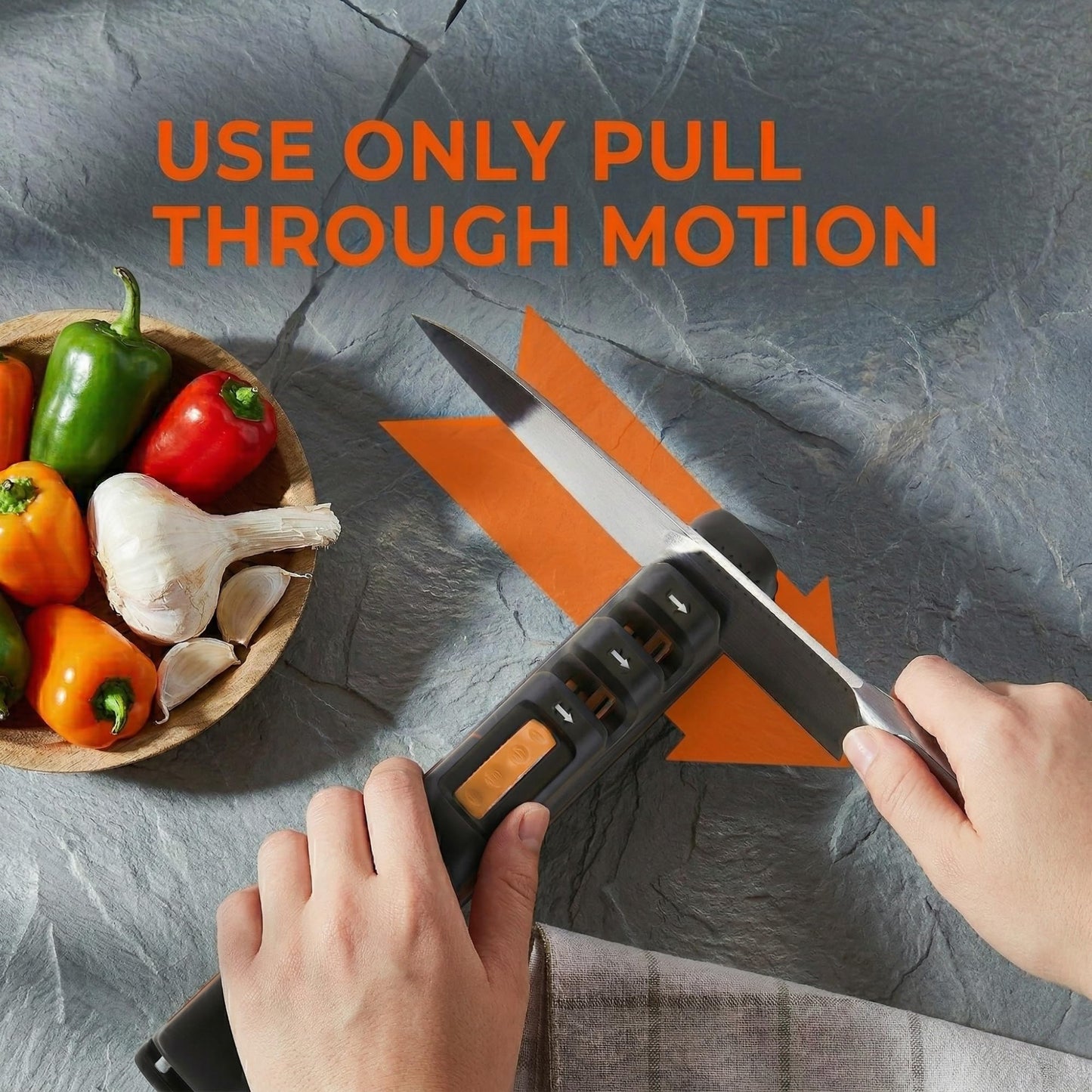 Orange Ninja Knife Sharpeners - 5 Adjustable Sharpening Angle- Premium Quality Kitchen Knife Sharpener - Handheld Knife Sharpeners for Kitchen Knives Sharpener by Sharp Pebble