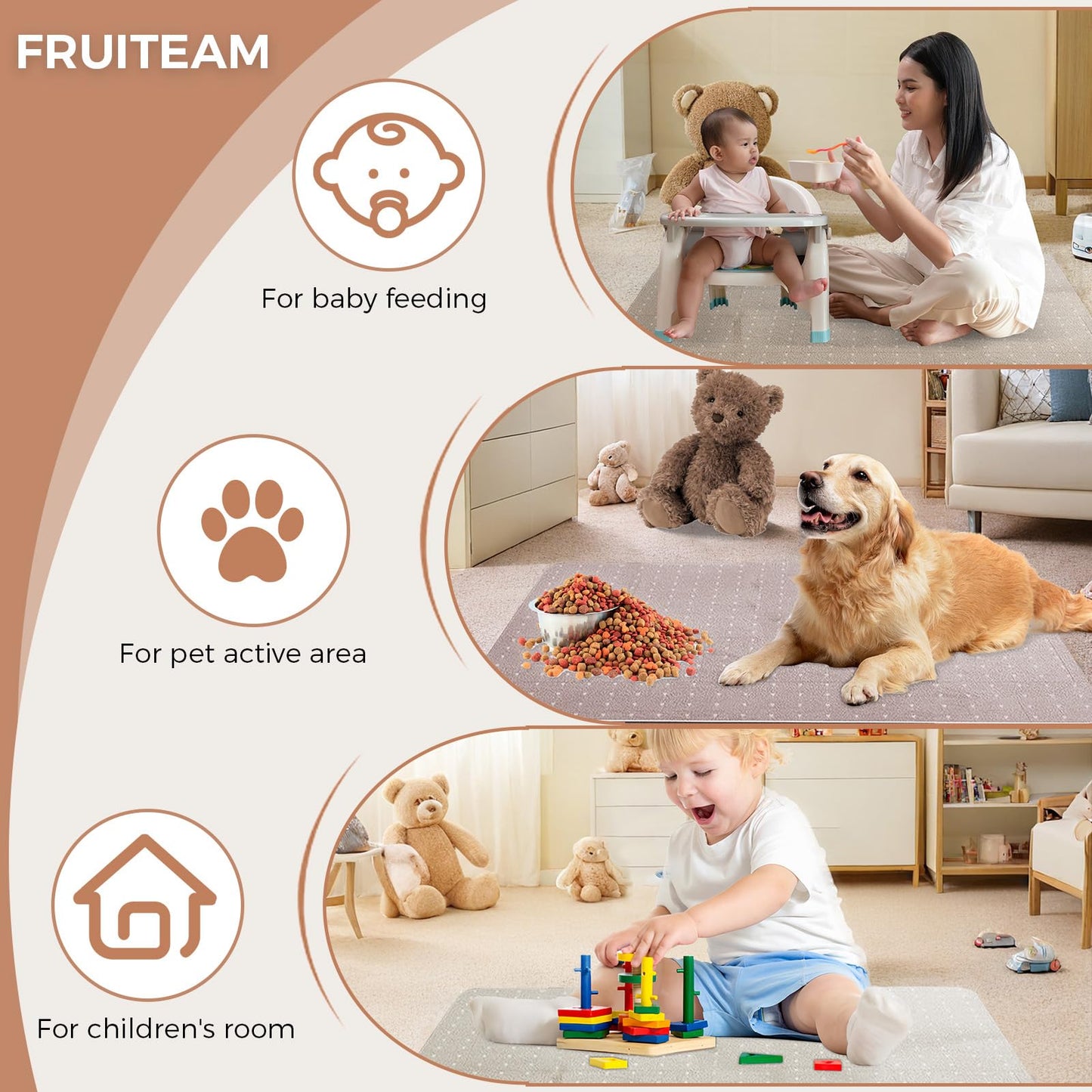 FRUITEAM Office Chair Mat for Carpet Floors, 48''×48'' Square Heavy Duty Carpet Protector, Easy Glide and Sturdy, Rectangle Transparent with Non-Slip Studded fot Home and Office