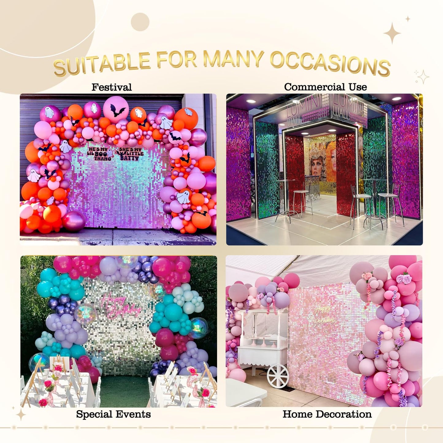 Shimmer Wall Backdrop Iridescent Silver Wall Panels 12Pcs Square Sequin Shimmer Wall Backdrop Decoration for Birthday Party,Wedding, Anniversary