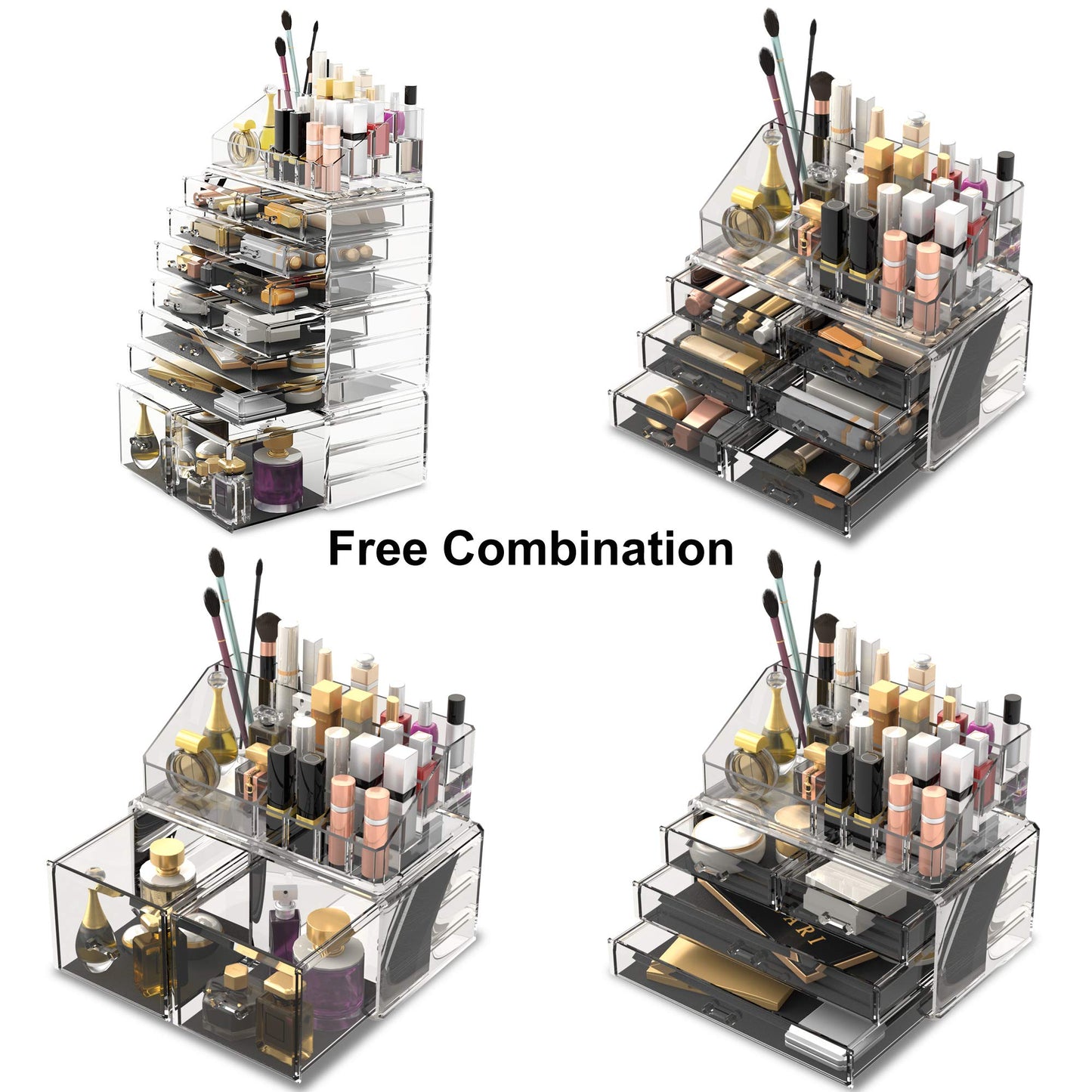 Readaeer Makeup Cosmetic Organizer Storage Drawers Display Boxes Case 12 Drawers （Clear）