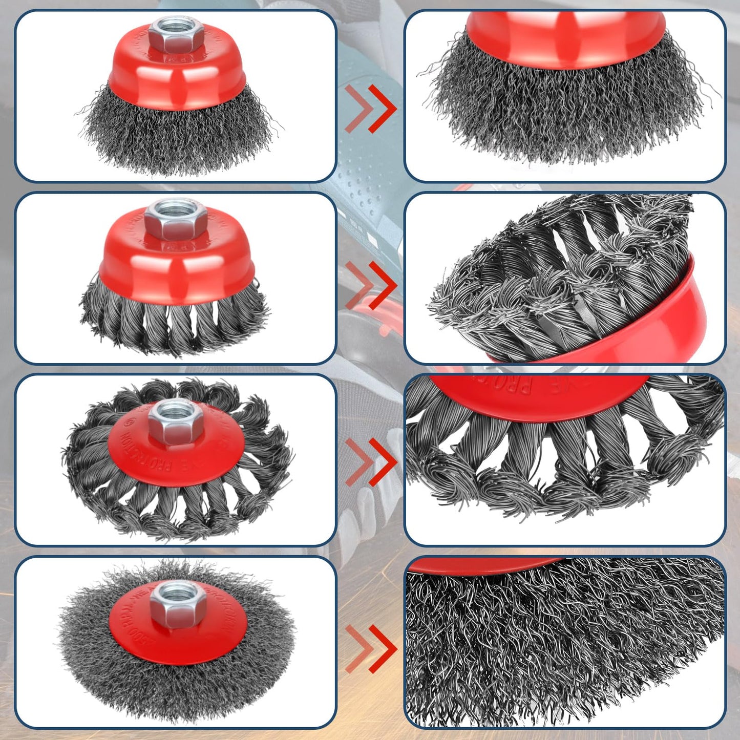 10pcs Wire Wheel for 4 1/2 Angle Grinder Wire Wheel Brush Cup Set with Threaded Arbor, Angle Grinder Wire Wheel for Rust, Corrosion, Paint Removal