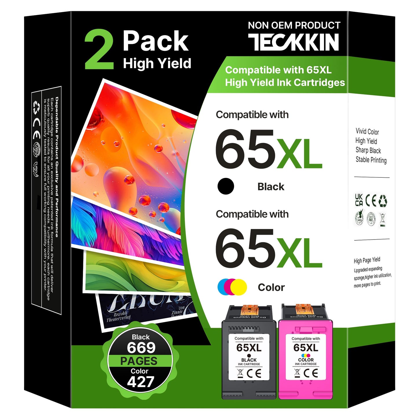 65XL Ink Cartridge Black Combo Pack for HP 65 Ink Cartridges High Yield for HP 65 XL HP65XL for HP Deskjet 3755 3722 3758 3735 2655 2622 2636 2635 5055 5052 5058 AMP 100 105 120 Printer（ 2 Pack）
