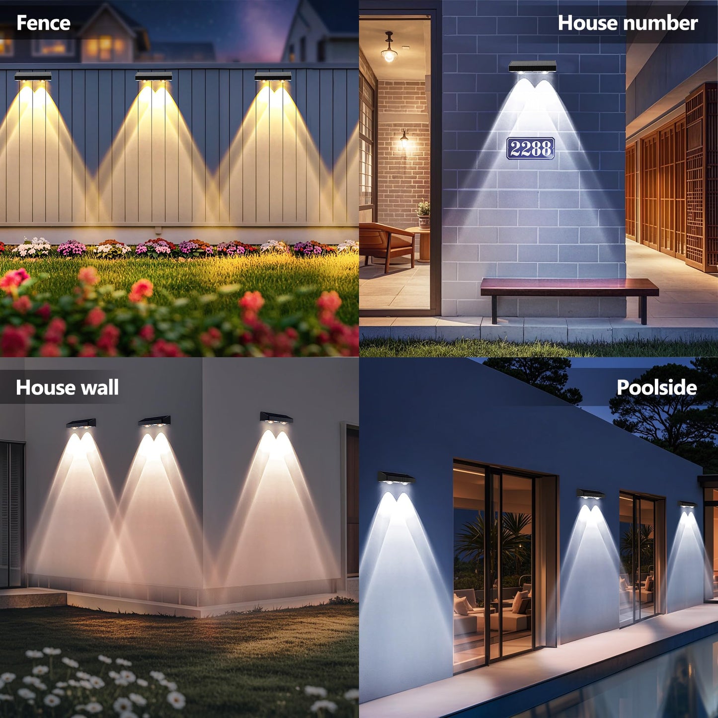 Brizled Solar Fence Lights, 8 Pack 3 Colors 6 Modes 250ml Fence Solar Lights Outdoor, IP65 Waterproof Outdoor Wall Light Landscape Lighting for Outside Backyard Yard Garden Patio Stair Railing Wall