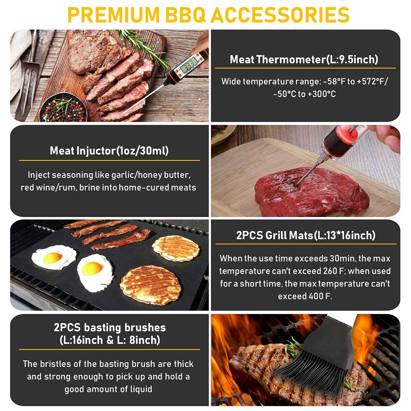 34Pcs BBQ Grill Accessories Tools Set, 16 Inches Stainless Steel Grilling Tools with Carry Bag, Thermometer, Grill Mats for Camping/Backyard Barbecue, Grill Tools Set for Men Women
