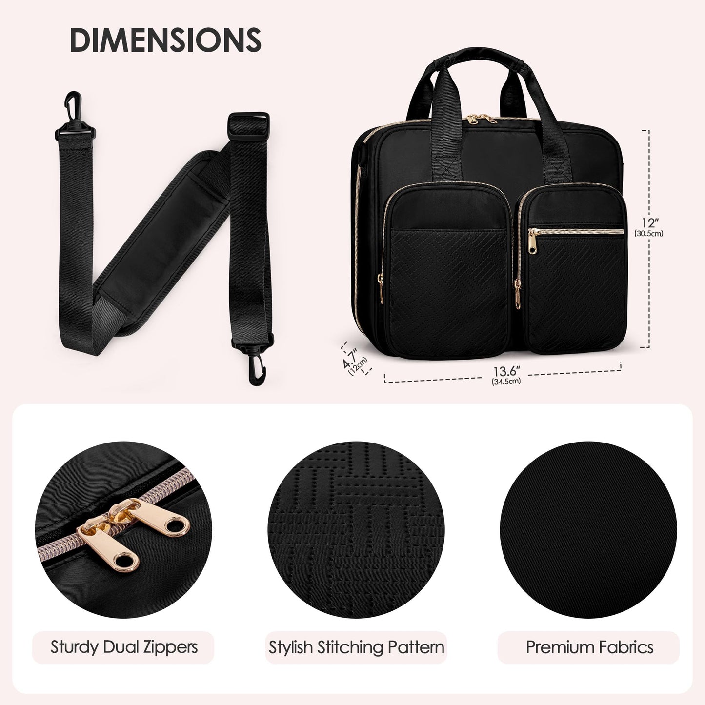 Prokva 3 Ring Zipper Binder, 2 Inch Ring Binder Organizer Bag with Shoulder Strap Fits 13 Inch Laptop and 500 Sheets, Black(Empty Bag Only)