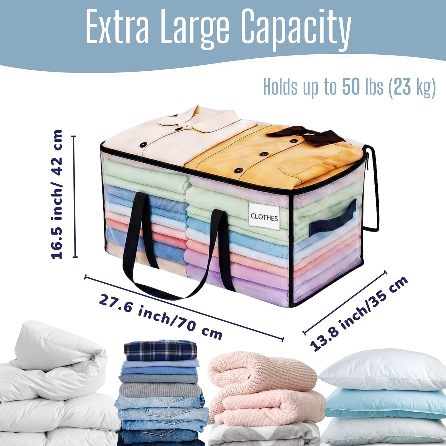 VENO Heavy Duty Extra Large Foldable Storage Bags with Zippers & Carrying Handles, Storage Containers Organizer Tote, Moving Boxes for College Dorm, Travel, Camping, Reusable (Clear, 4 Pack)
