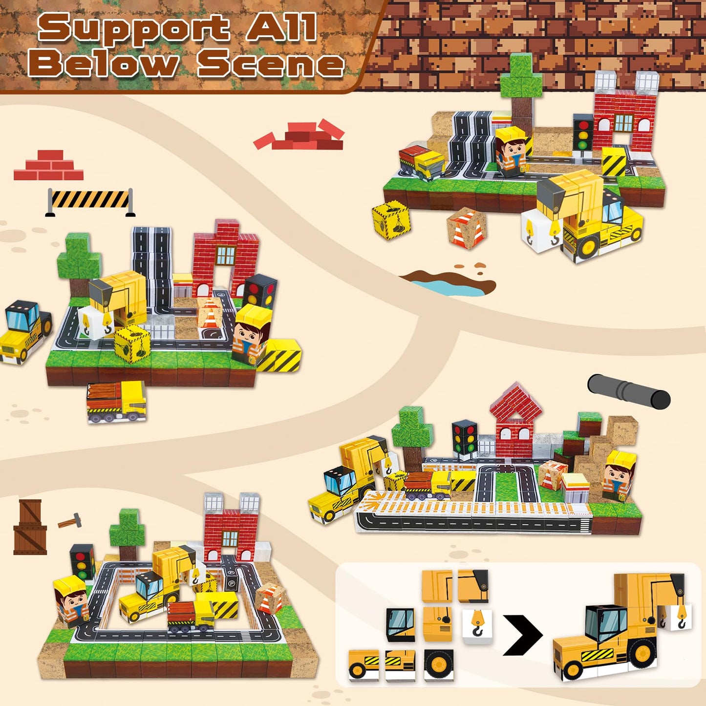Annexfun 100PCS Magnetic Building Blocks, Road Construction Toy Magnetic Cubes with Car for Kids, STEM Learning Toys Christmas Birthday Easter Gifts for 3 4 5 6 7 8 9 Year Oold Boys Girls Building Toy