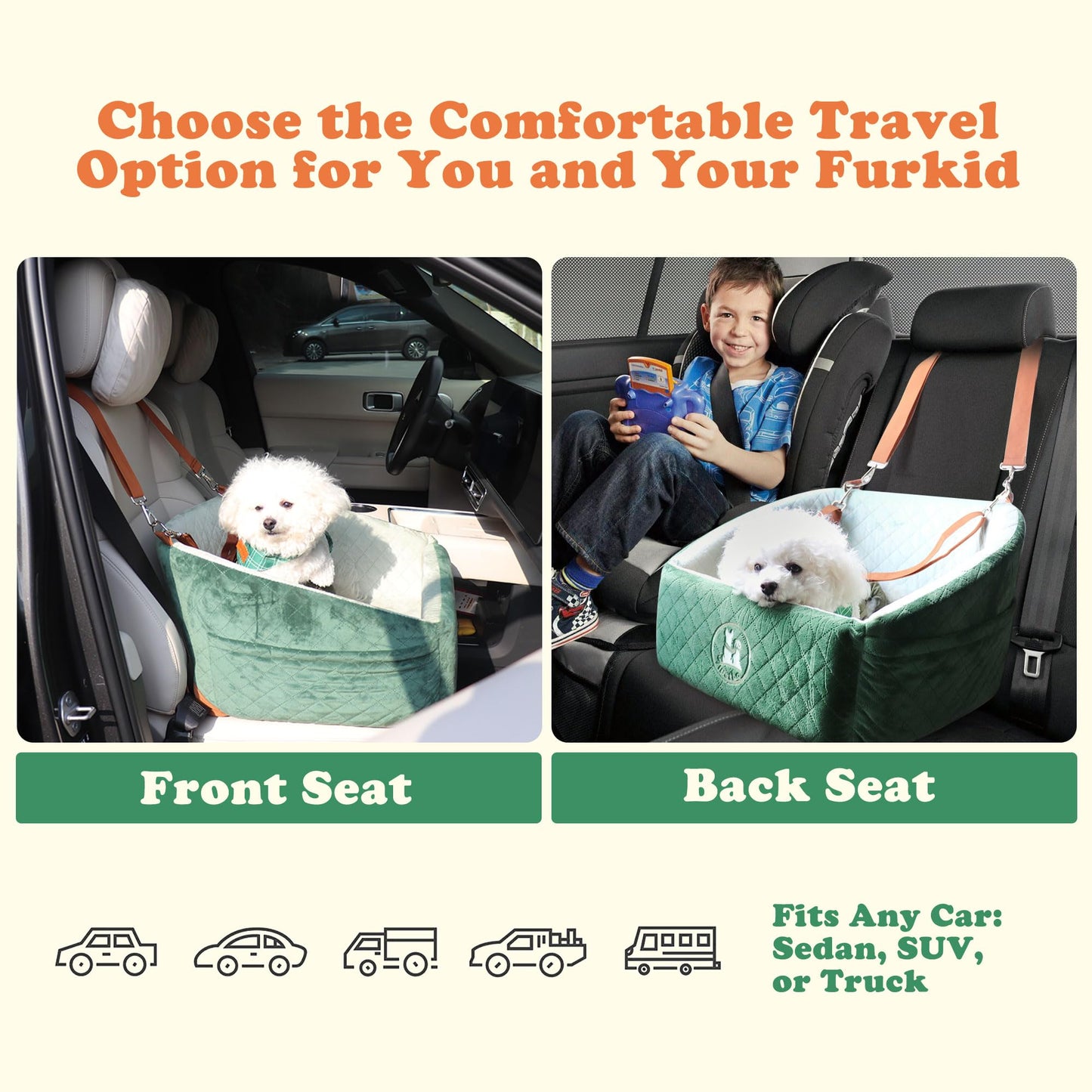 iPetba Dog Car Seat for Small & Medium Dogs - Crash-Protective, Non-Slip, Protects Car Interior, Detachable & Washable