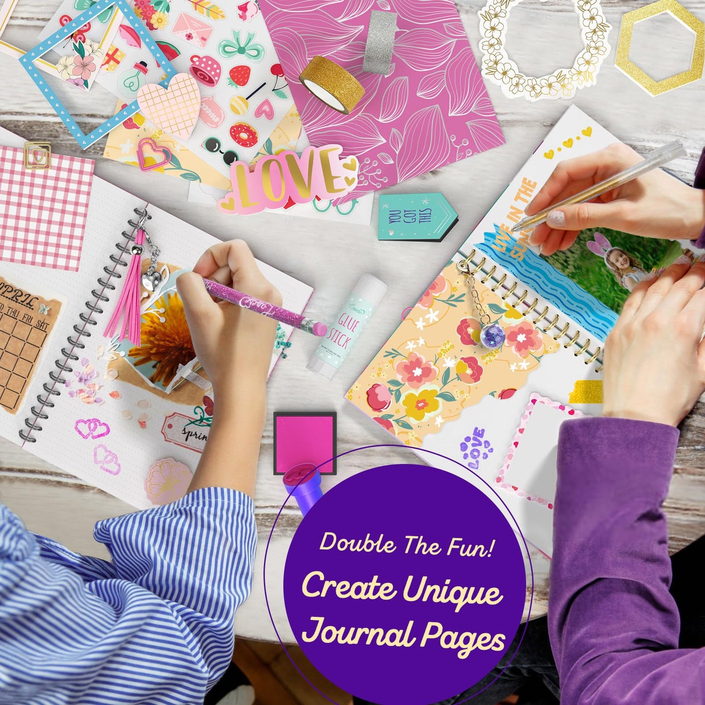 2-Pack Mega DIY Journal Kit - Gifts for Girls Ages 8 9 10 11 12 13 14 Year Old - Cool Birthday Gifts Ideas for Girls - Easter Art & Crafts for Kid - Teen Girl Trendy Stuff - Scrapbook & Diary Set