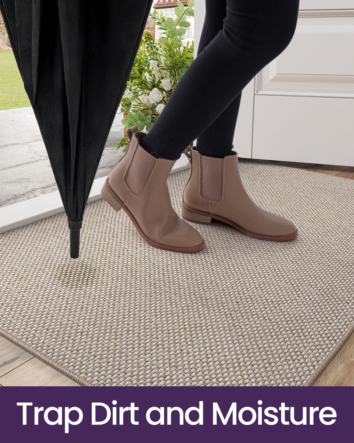 DEXI Front Door Mat Indoor, 36x56 Dirt Trapper Absorbent, Low Profile Non Slip Entrance Rug, Easy Clean Washable Inside Doormat for Entryway, Living Room, Laundry Room, Beige